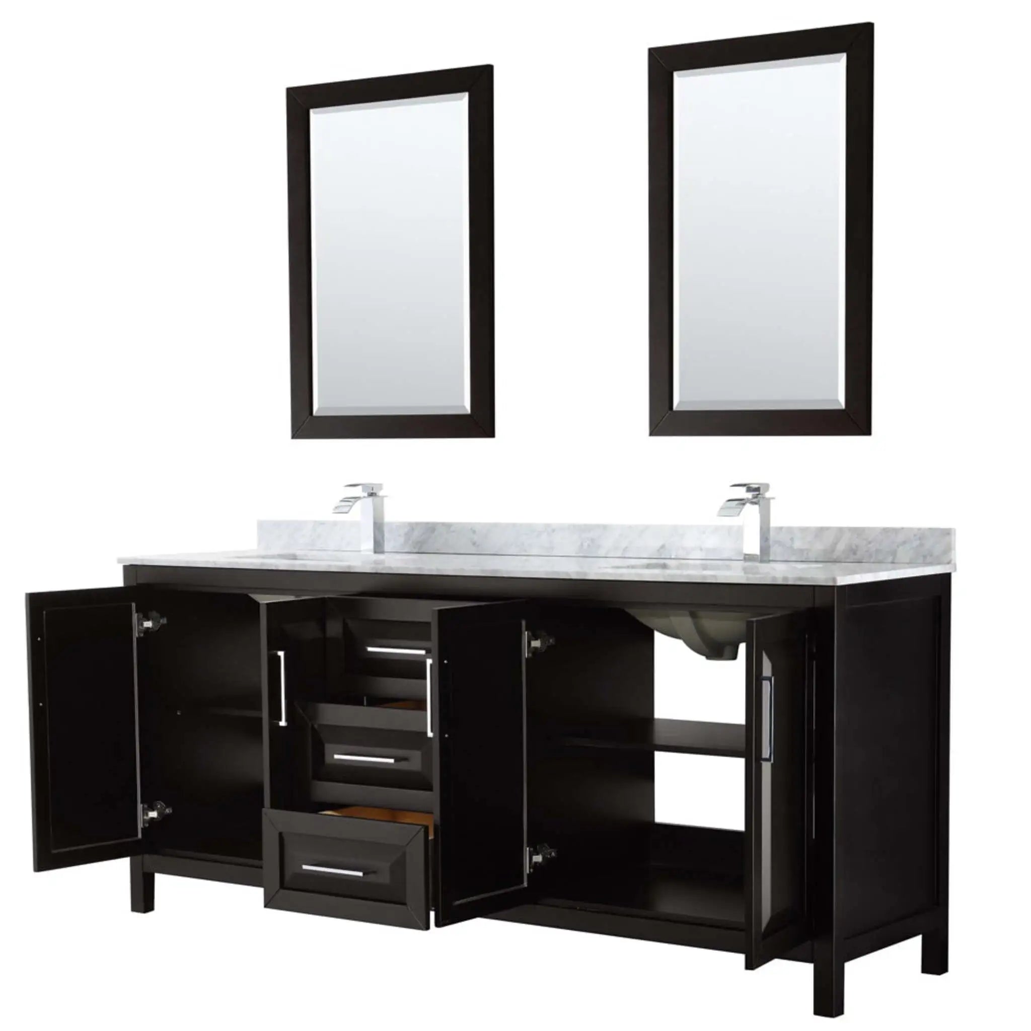 80" Daria Double Bathroom Vanity in Dark Espresso with Polished Chrome Trim & 24" Mirror by Wyndham