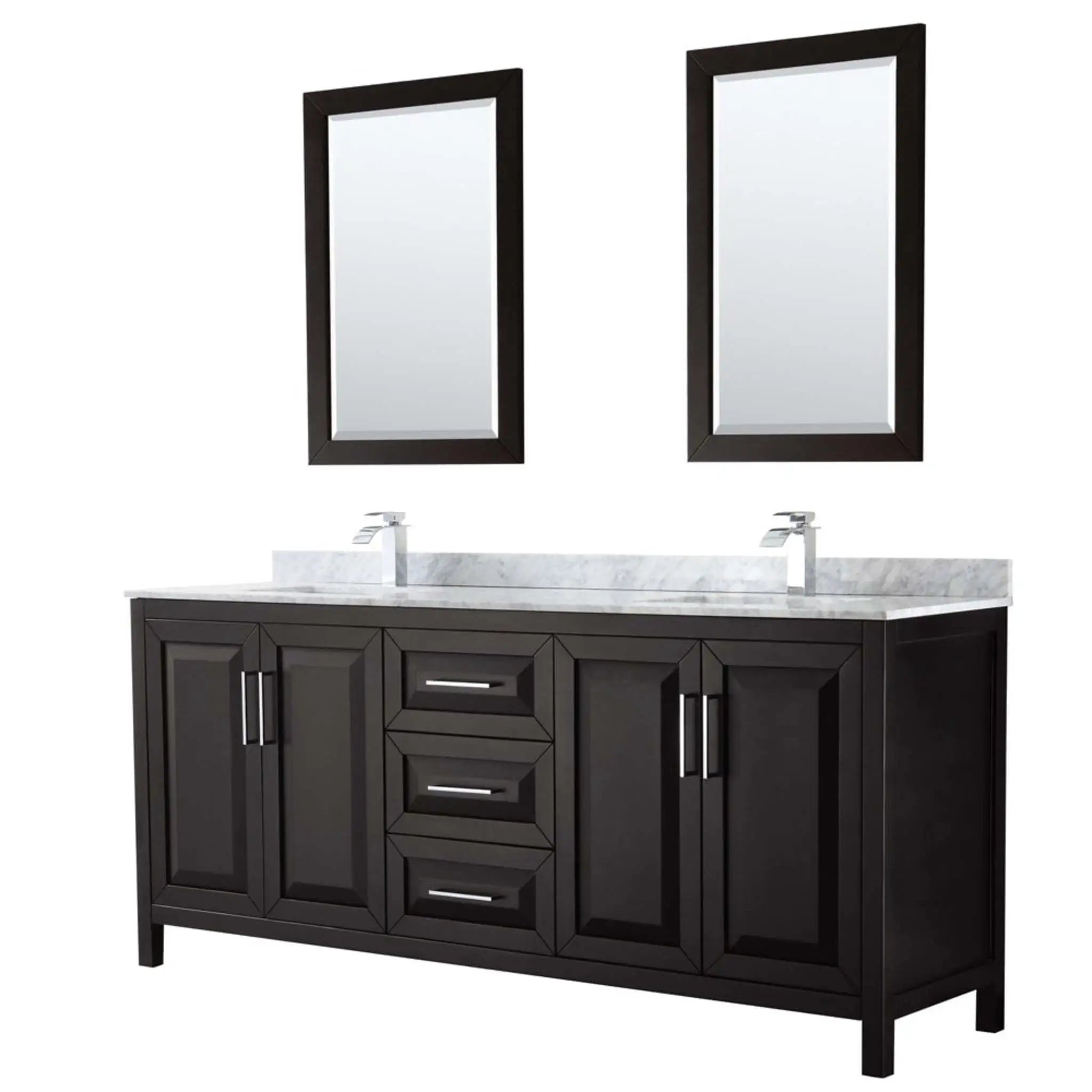 80" Daria Double Bathroom Vanity in Dark Espresso with Polished Chrome Trim & 24" Mirror by Wyndham