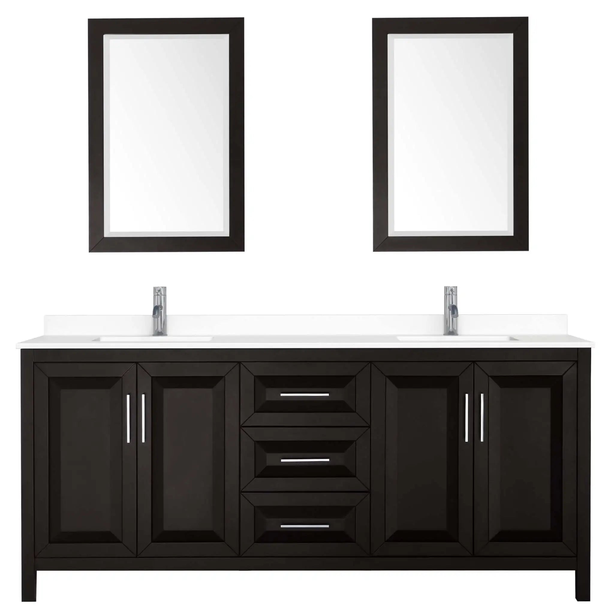 80" Daria Double Bathroom Vanity in Dark Espresso with Polished Chrome Trim & 24" Mirror by Wyndham