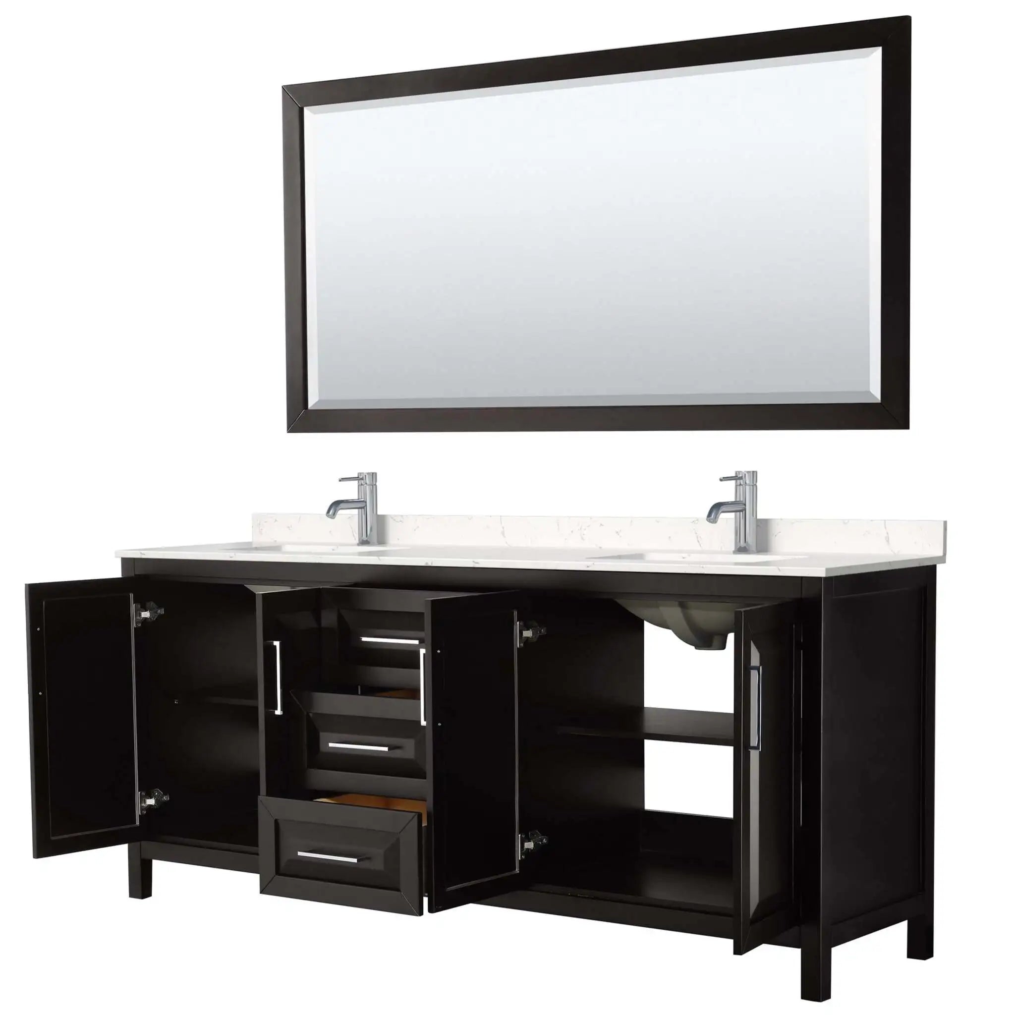 80" Daria Double Bathroom Vanity in Dark Espresso with Polished Chrome Trim & 70" Mirror by Wyndham
