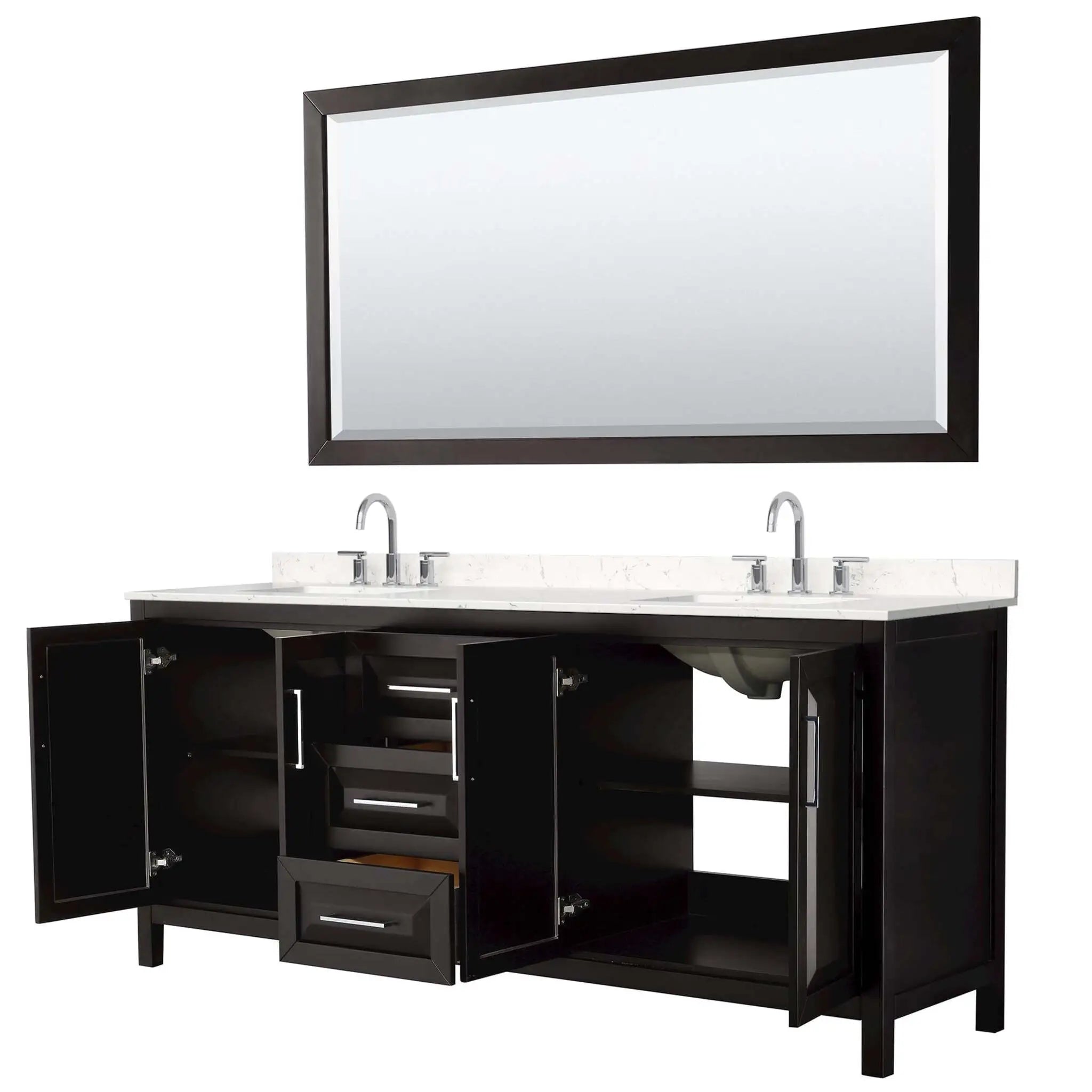 80" Daria Double Bathroom Vanity in Dark Espresso with Polished Chrome Trim & 70" Mirror by Wyndham