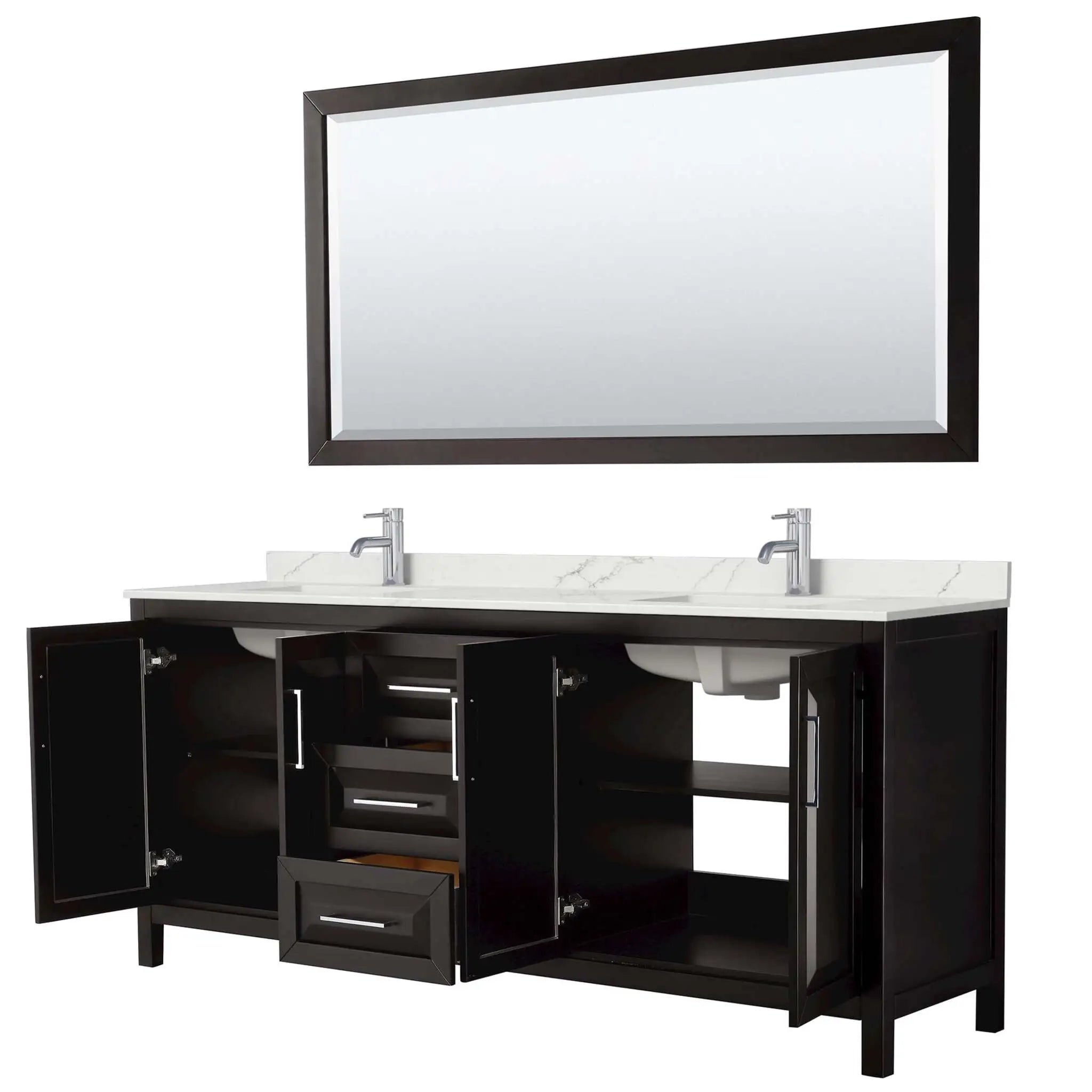 80" Daria Double Bathroom Vanity in Dark Espresso with Polished Chrome Trim & 70" Mirror by Wyndham