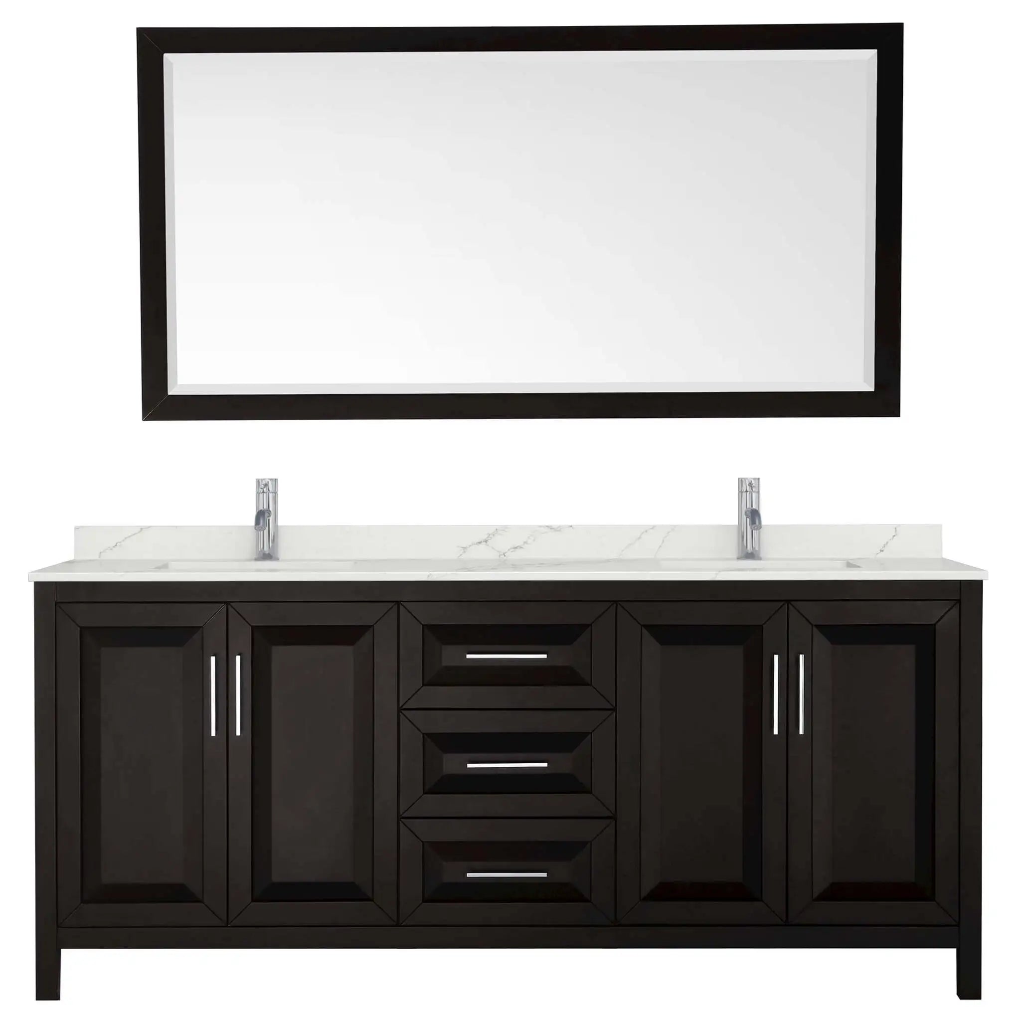 80" Daria Double Bathroom Vanity in Dark Espresso with Polished Chrome Trim & 70" Mirror by Wyndham