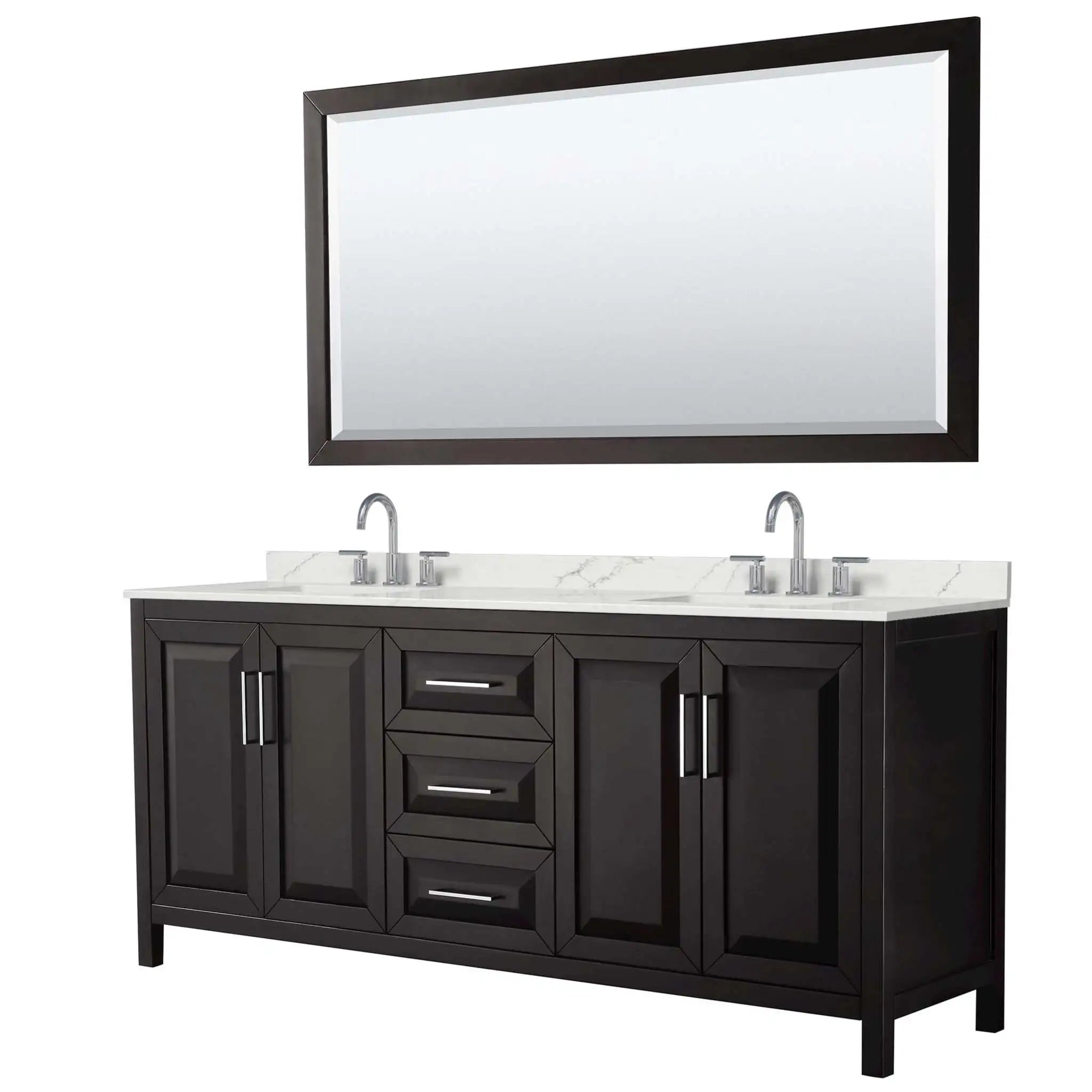 80" Daria Double Bathroom Vanity in Dark Espresso with Polished Chrome Trim & 70" Mirror by Wyndham