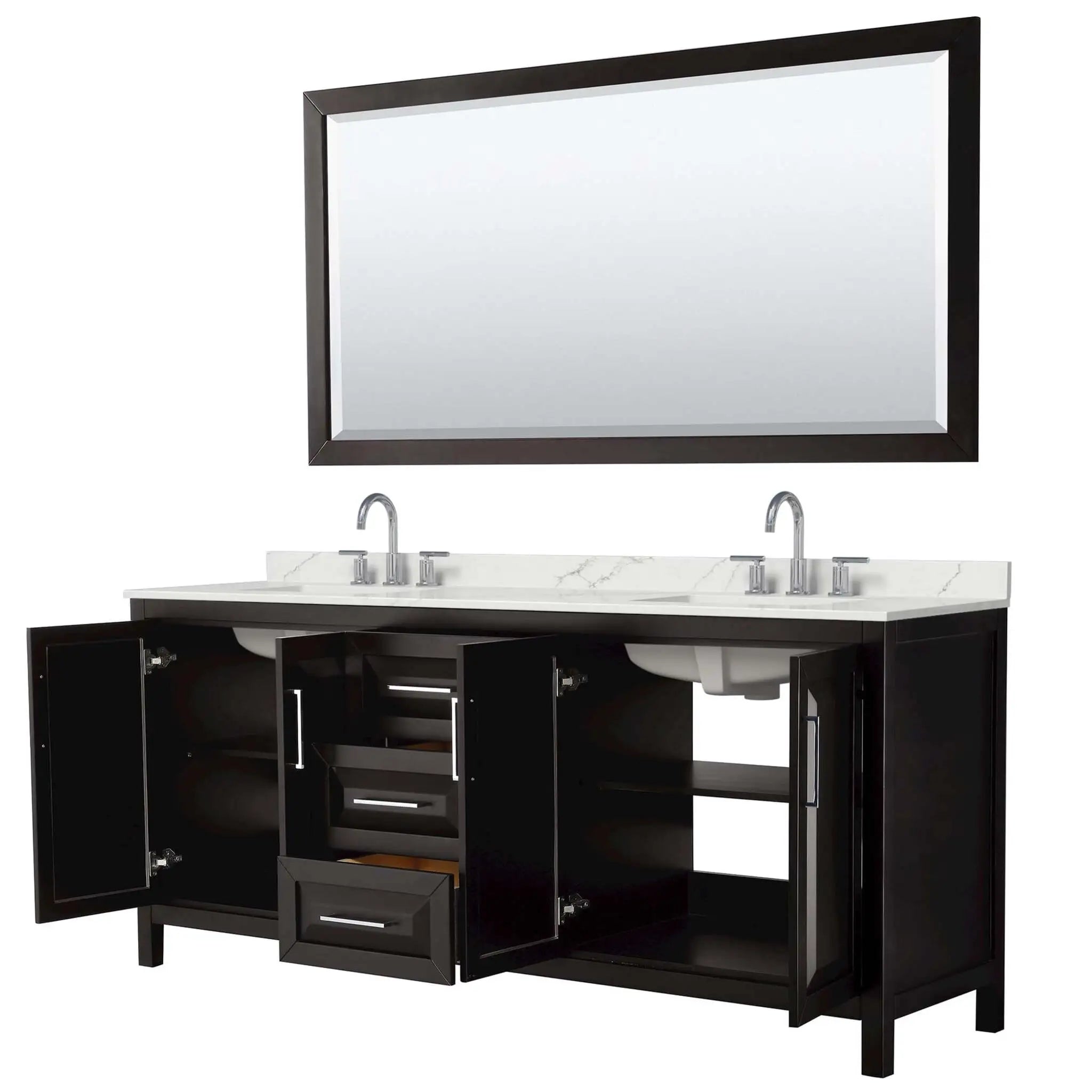 80" Daria Double Bathroom Vanity in Dark Espresso with Polished Chrome Trim & 70" Mirror by Wyndham