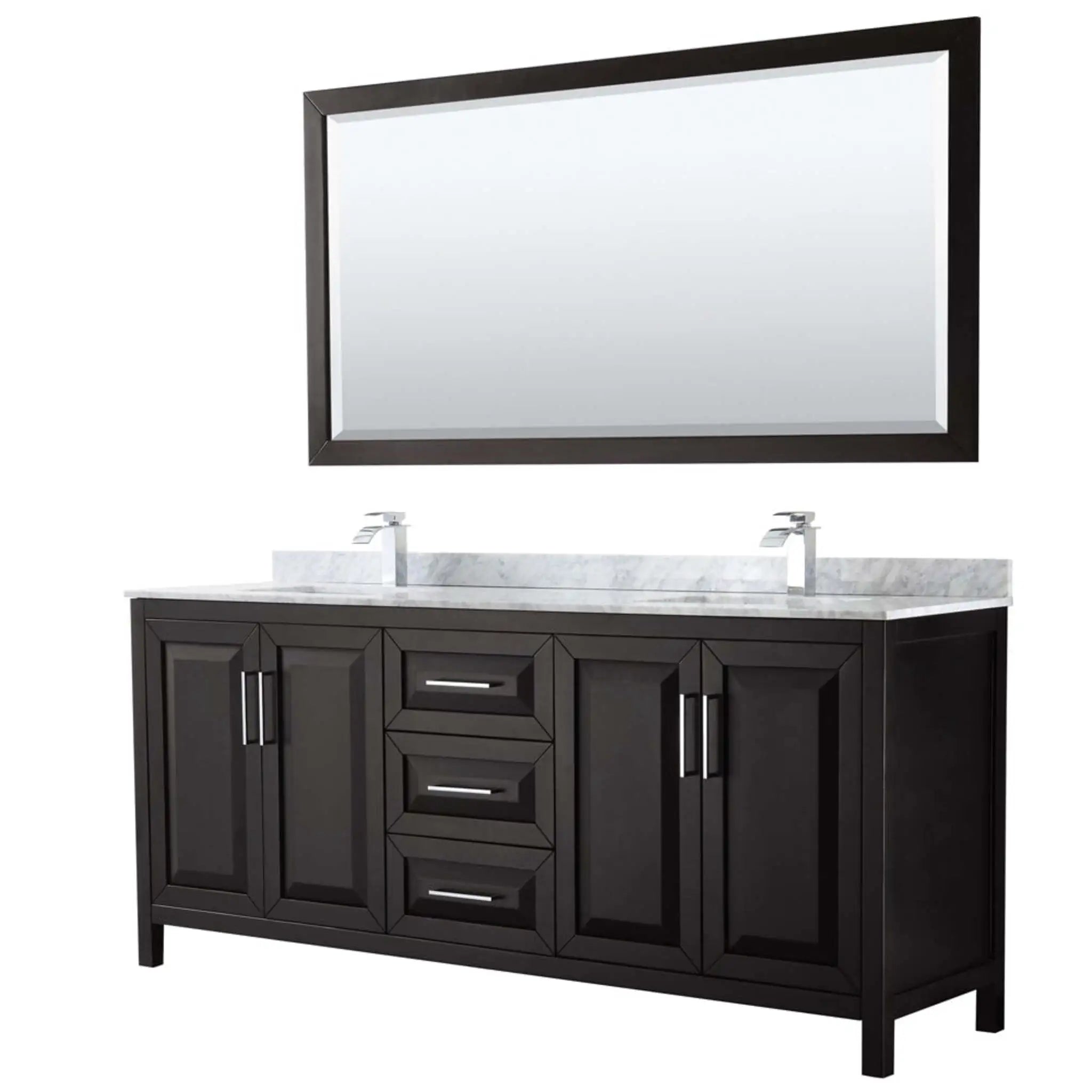 80" Daria Double Bathroom Vanity in Dark Espresso with Polished Chrome Trim & 70" Mirror by Wyndham