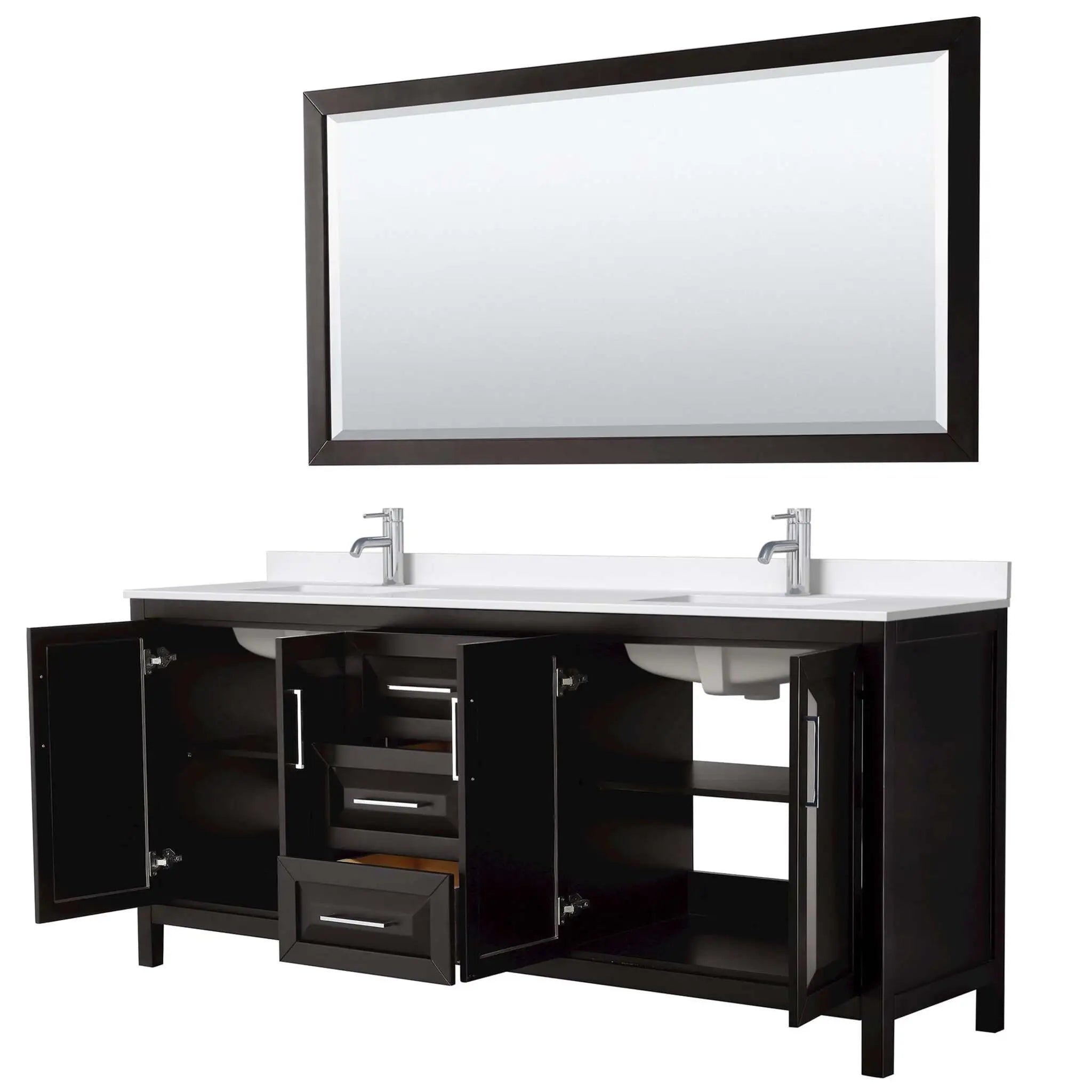 80" Daria Double Bathroom Vanity in Dark Espresso with Polished Chrome Trim & 70" Mirror by Wyndham