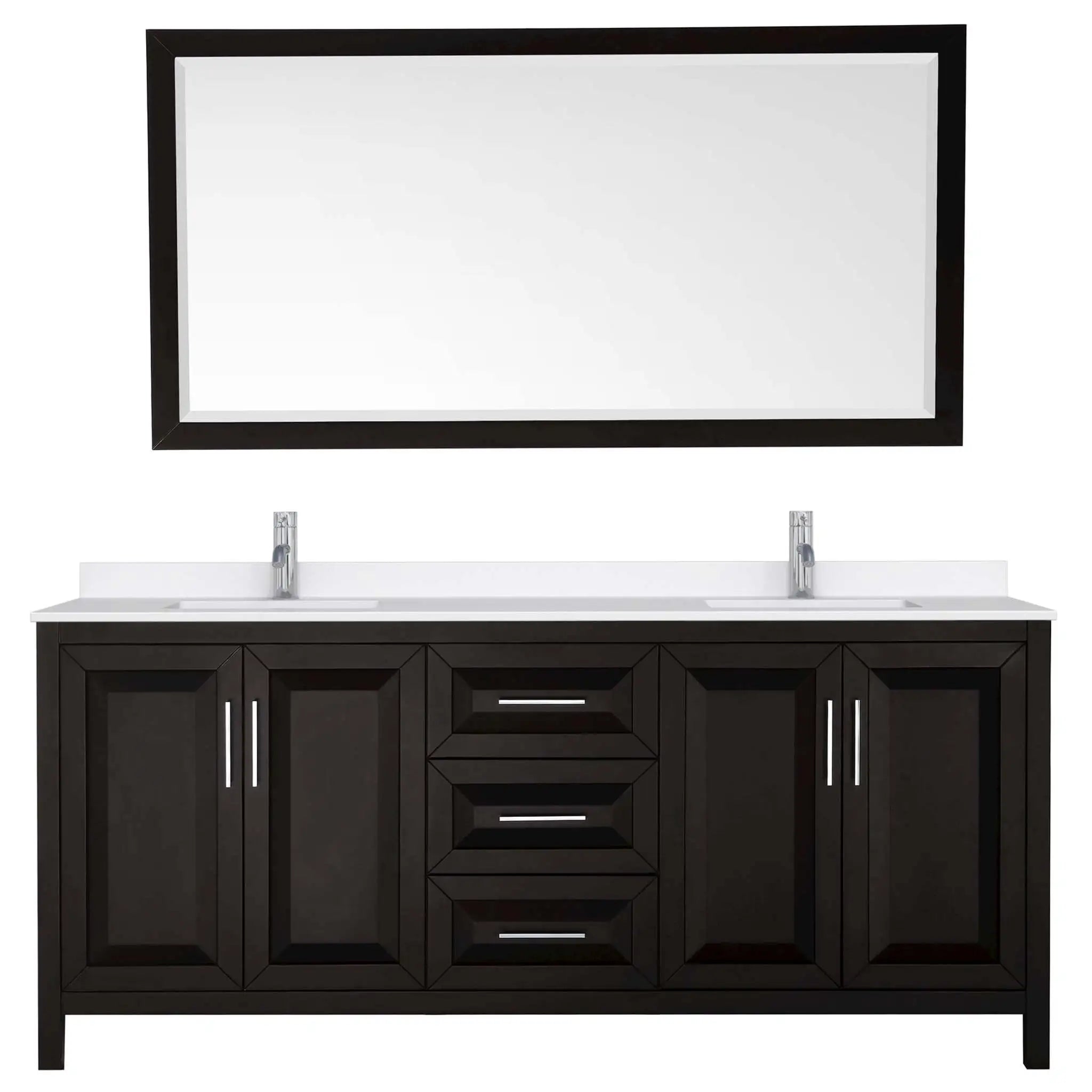 80" Daria Double Bathroom Vanity in Dark Espresso with Polished Chrome Trim & 70" Mirror by Wyndham
