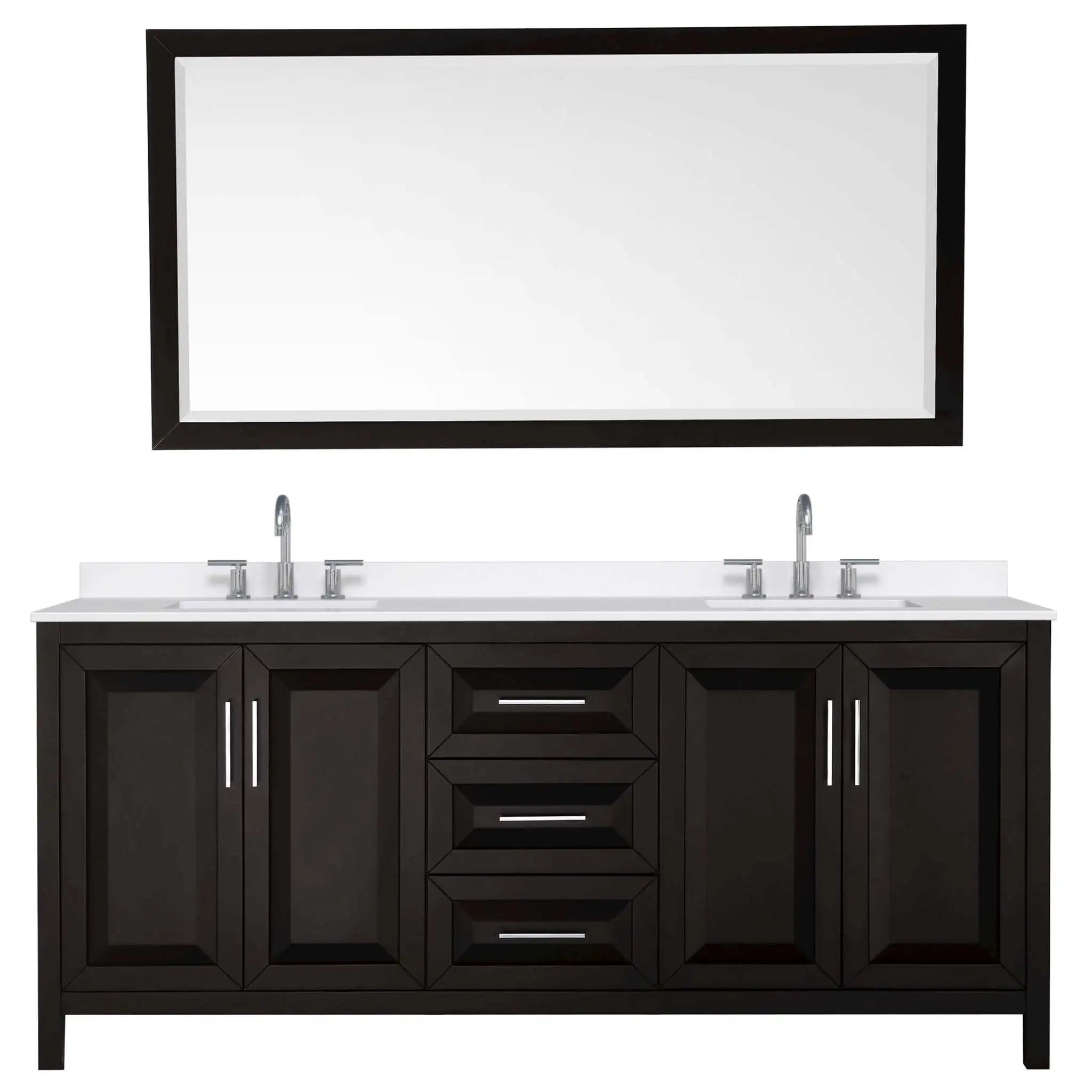 80" Daria Double Bathroom Vanity in Dark Espresso with Polished Chrome Trim & 70" Mirror by Wyndham