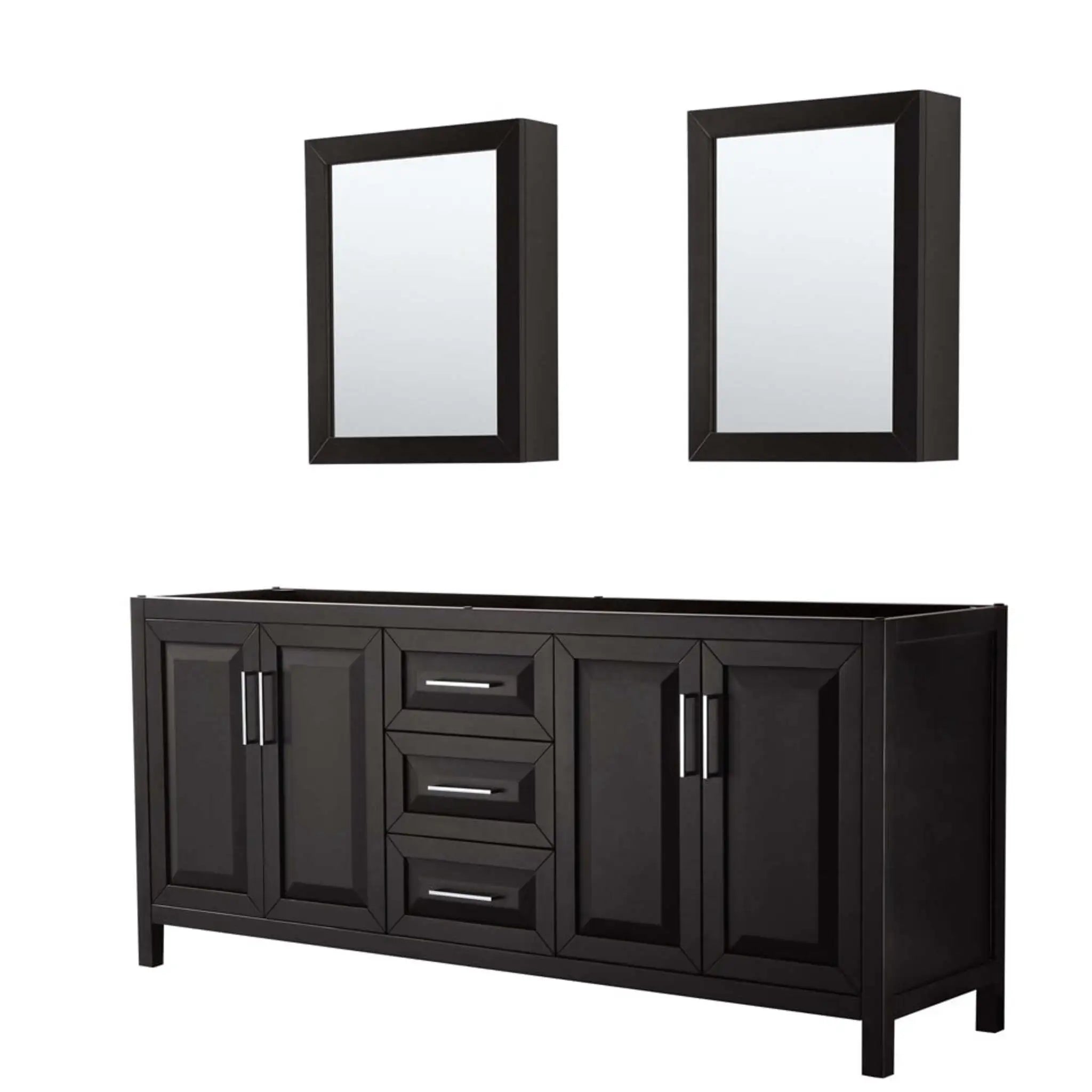 80" Daria Double Bathroom Vanity in Dark Espresso with Polished Chrome Trim & Medicine Cabinet by Wyndham