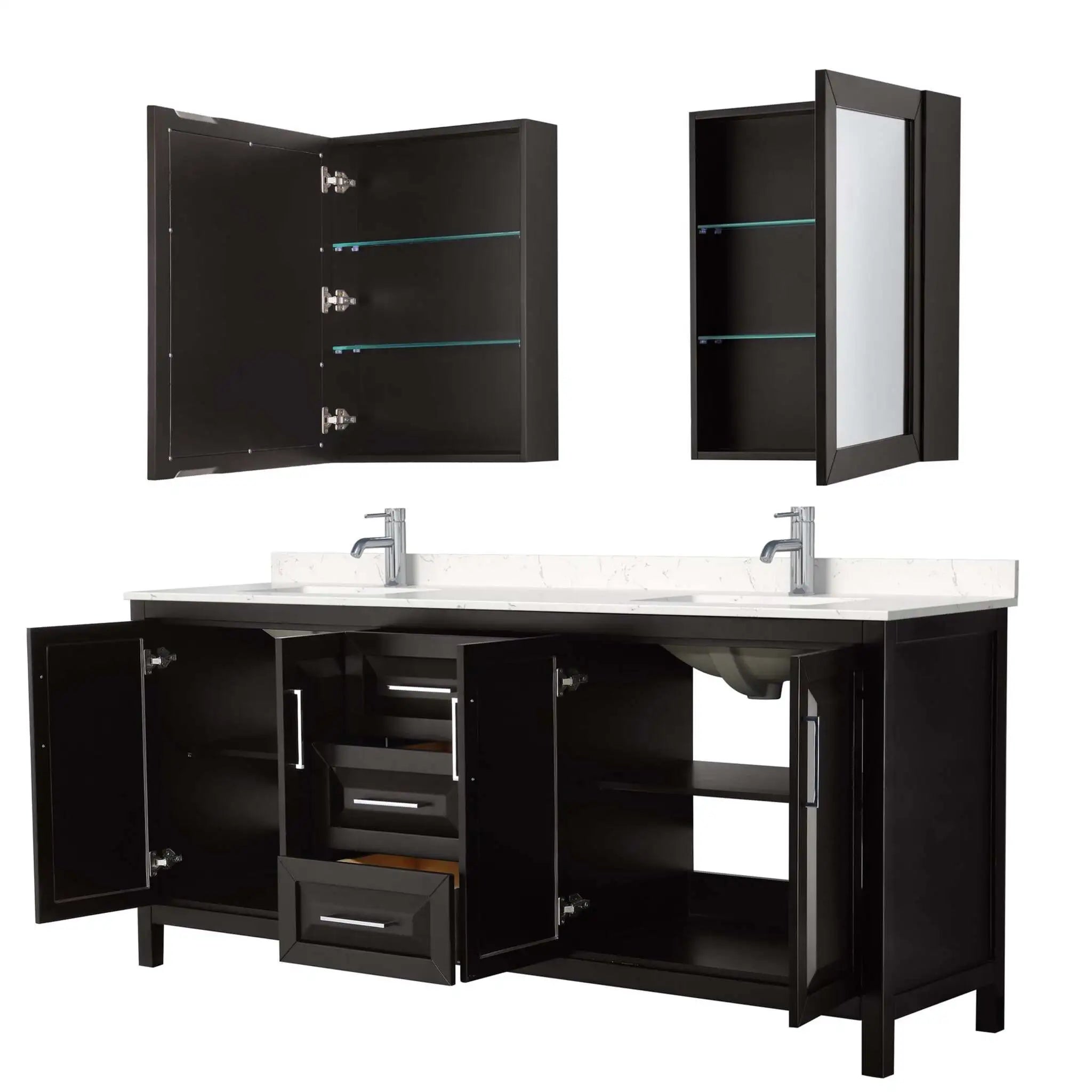 80" Daria Double Bathroom Vanity in Dark Espresso with Polished Chrome Trim & Medicine Cabinet by Wyndham