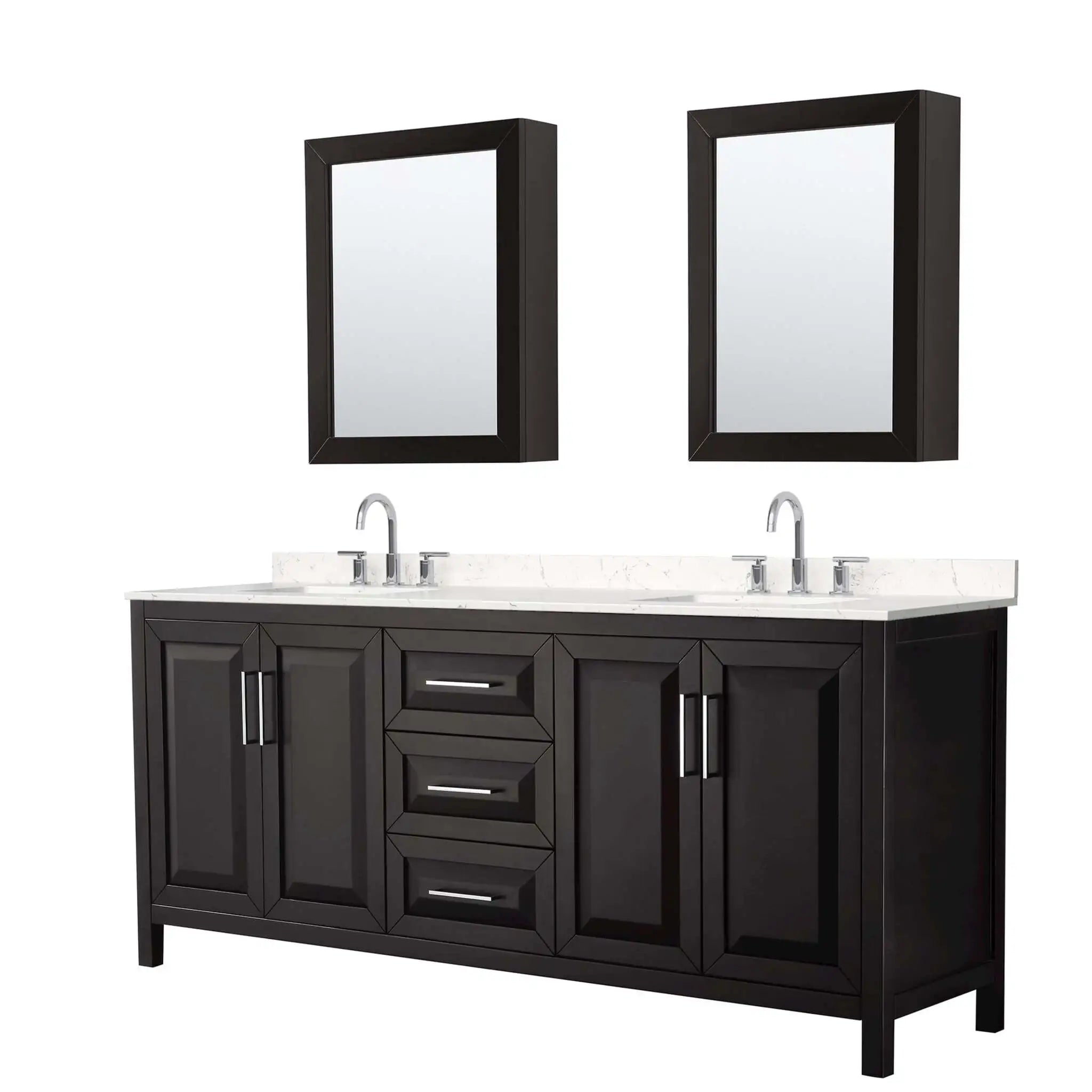 80" Daria Double Bathroom Vanity in Dark Espresso with Polished Chrome Trim & Medicine Cabinet by Wyndham