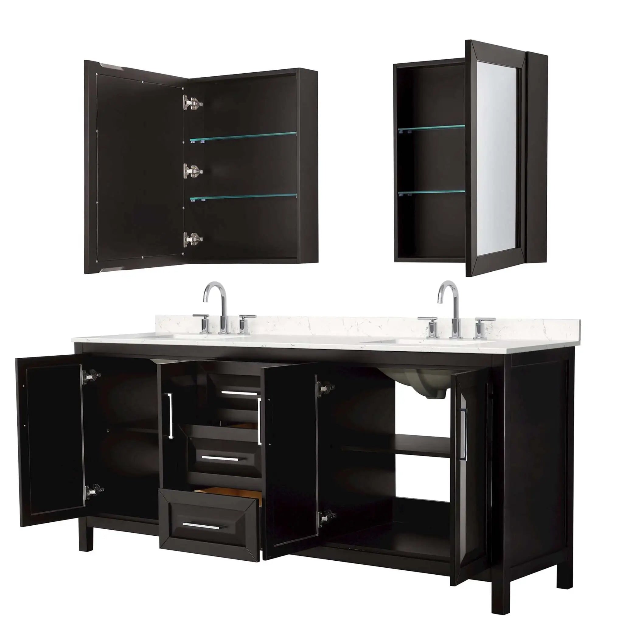 80" Daria Double Bathroom Vanity in Dark Espresso with Polished Chrome Trim & Medicine Cabinet by Wyndham