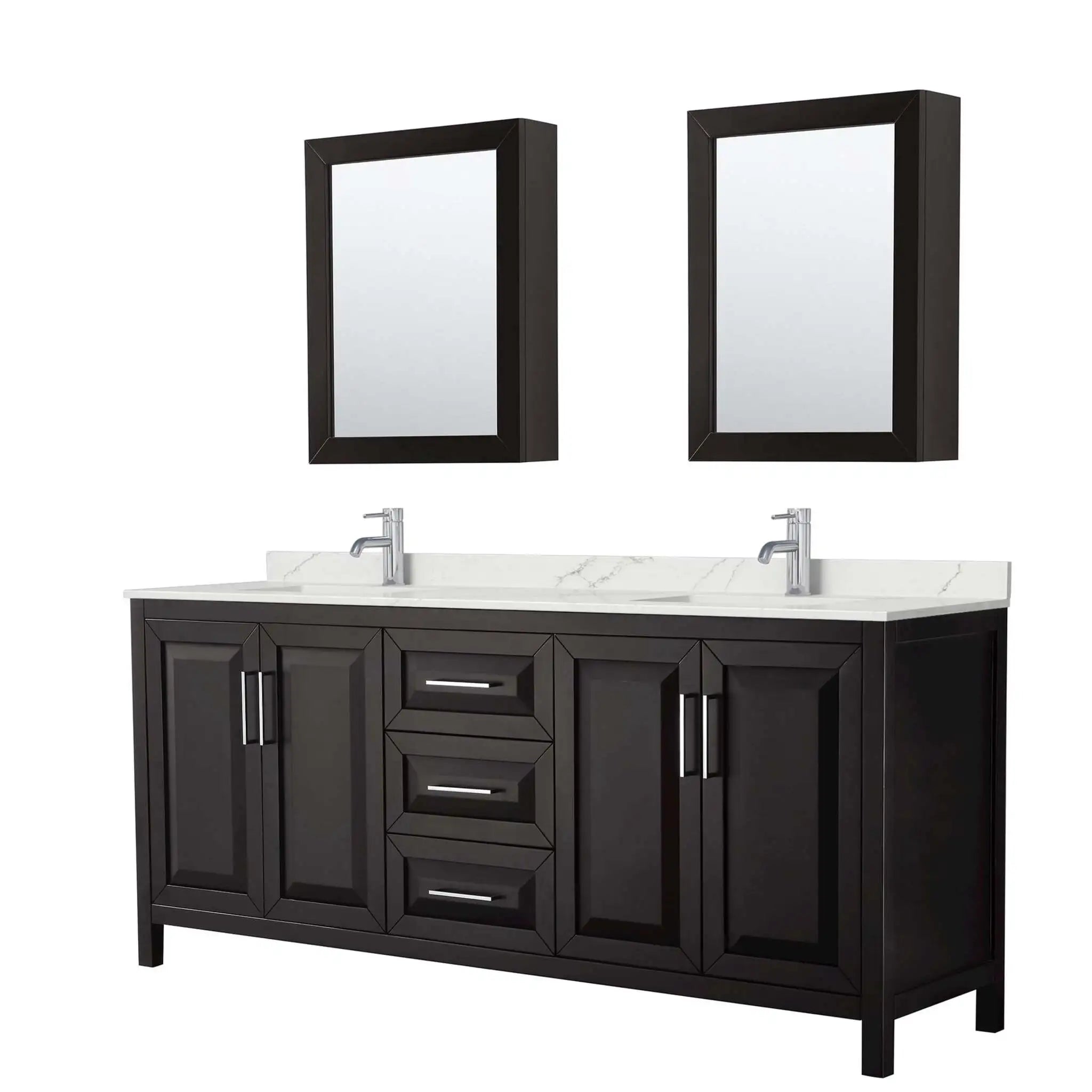 80" Daria Double Bathroom Vanity in Dark Espresso with Polished Chrome Trim & Medicine Cabinet by Wyndham
