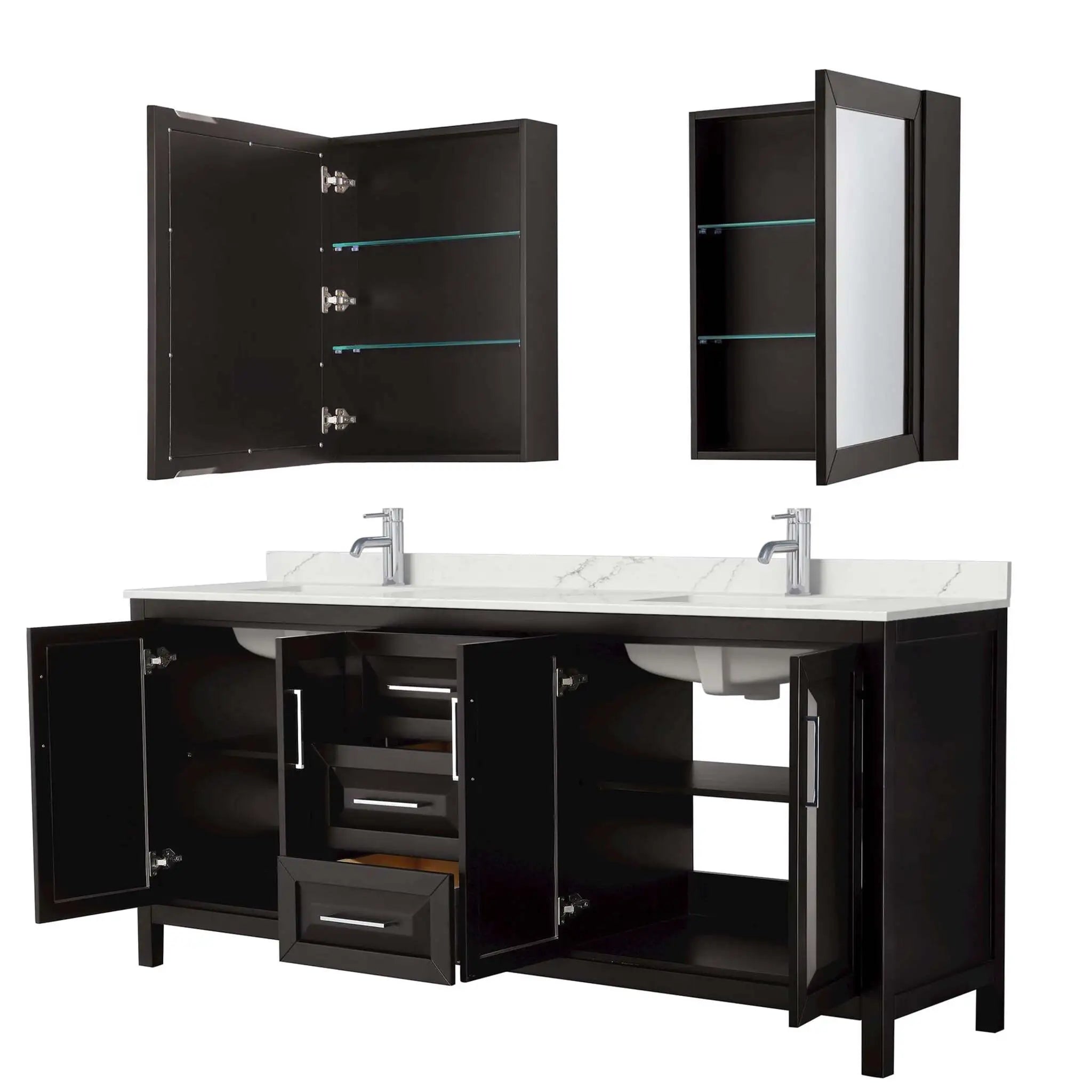 80" Daria Double Bathroom Vanity in Dark Espresso with Polished Chrome Trim & Medicine Cabinet by Wyndham