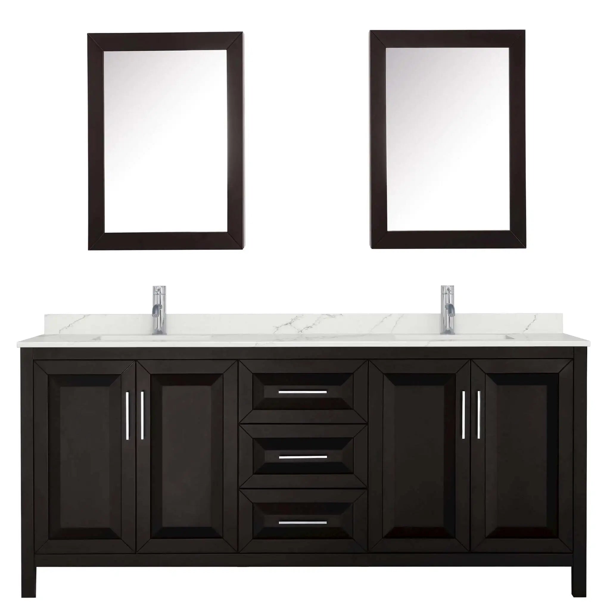 80" Daria Double Bathroom Vanity in Dark Espresso with Polished Chrome Trim & Medicine Cabinet by Wyndham