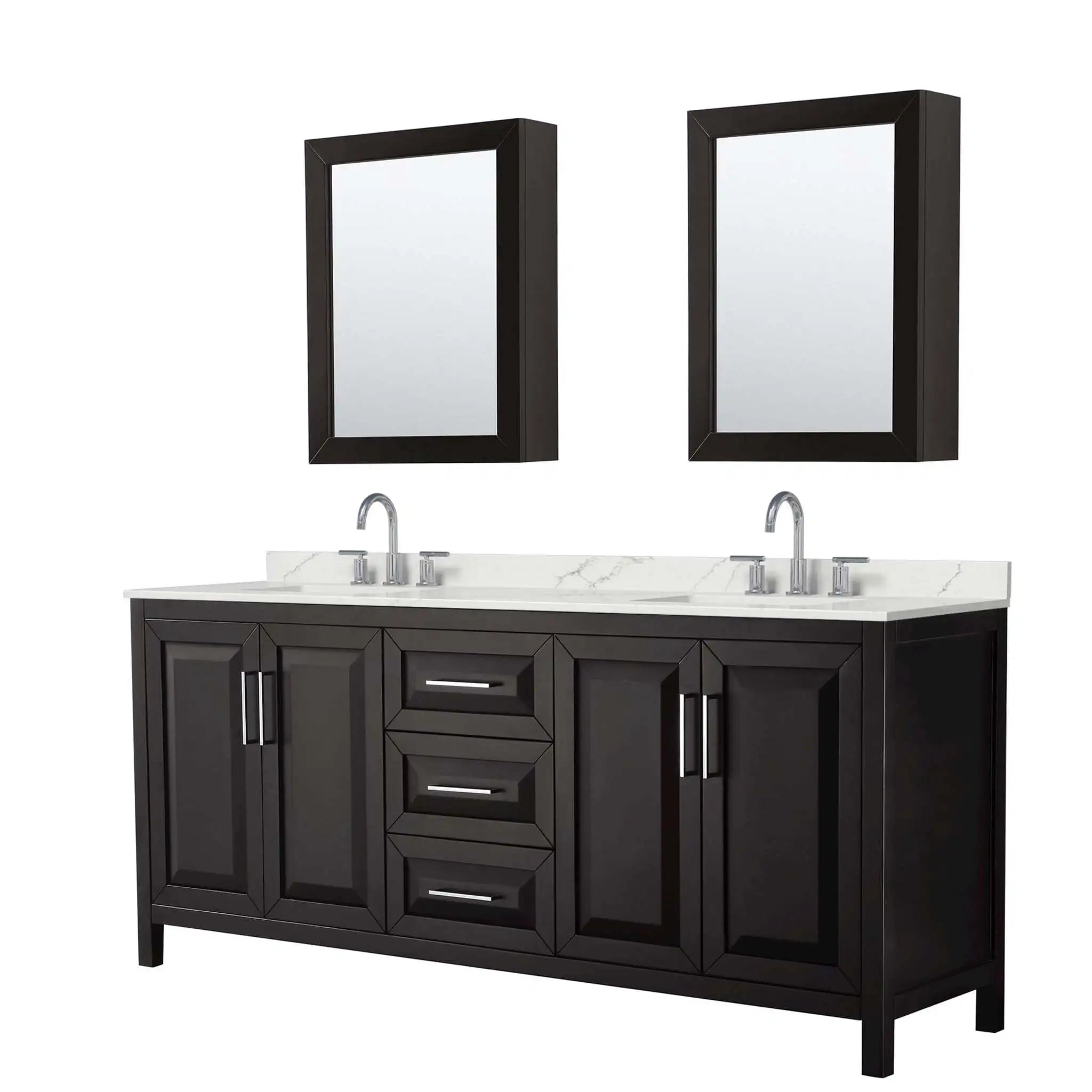 80" Daria Double Bathroom Vanity in Dark Espresso with Polished Chrome Trim & Medicine Cabinet by Wyndham