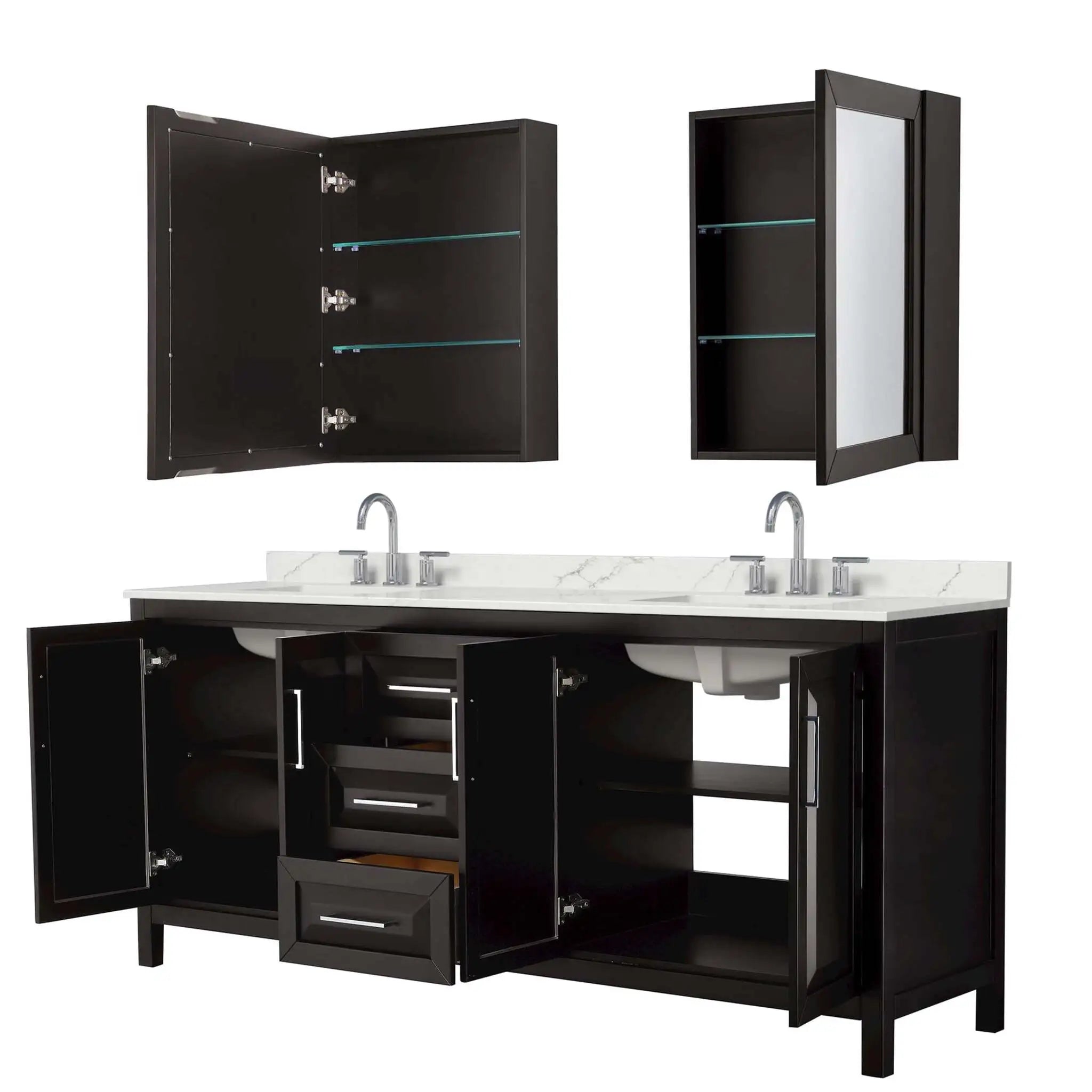 80" Daria Double Bathroom Vanity in Dark Espresso with Polished Chrome Trim & Medicine Cabinet by Wyndham