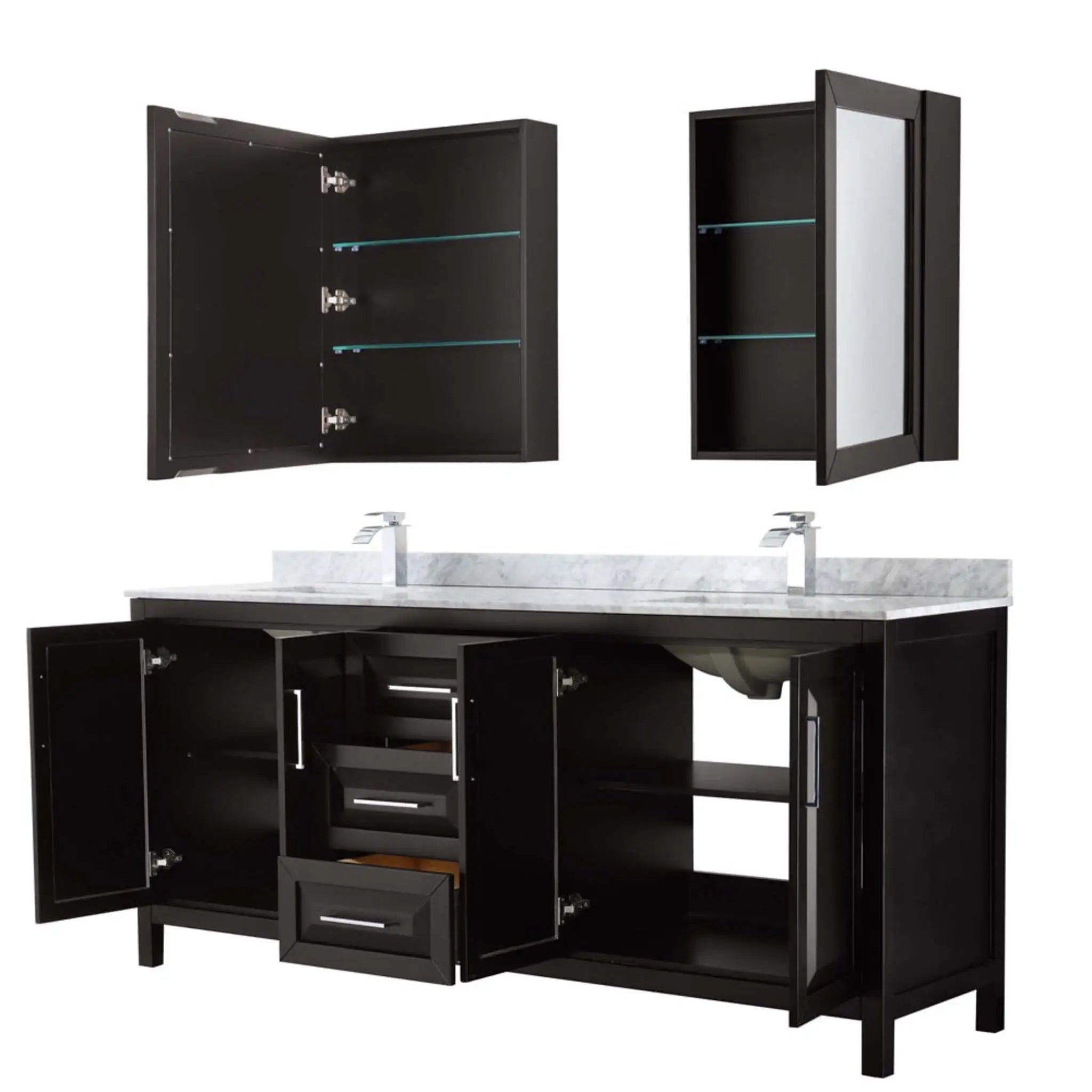 80" Daria Double Bathroom Vanity in Dark Espresso with Polished Chrome Trim & Medicine Cabinet by Wyndham
