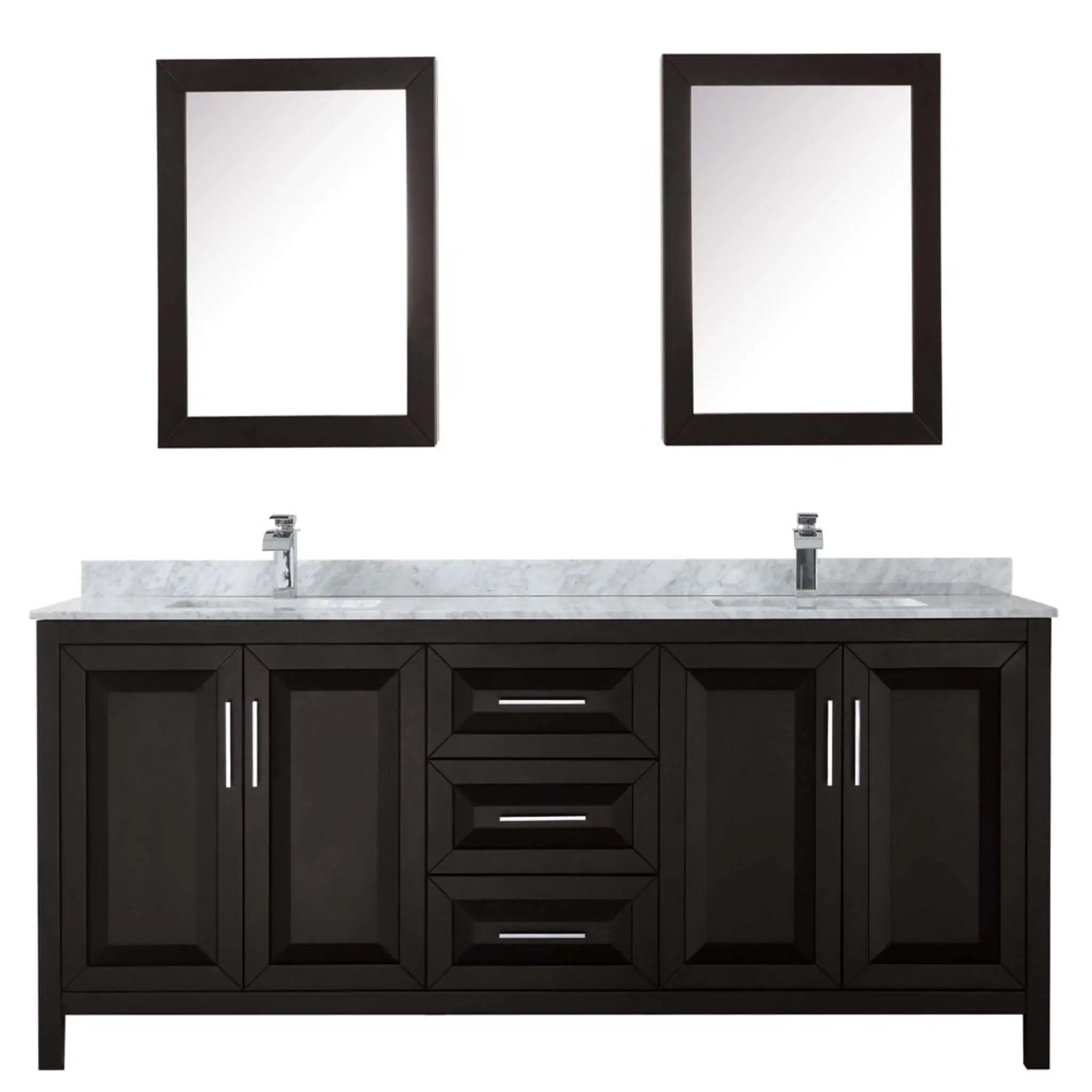 80" Daria Double Bathroom Vanity in Dark Espresso with Polished Chrome Trim & Medicine Cabinet by Wyndham