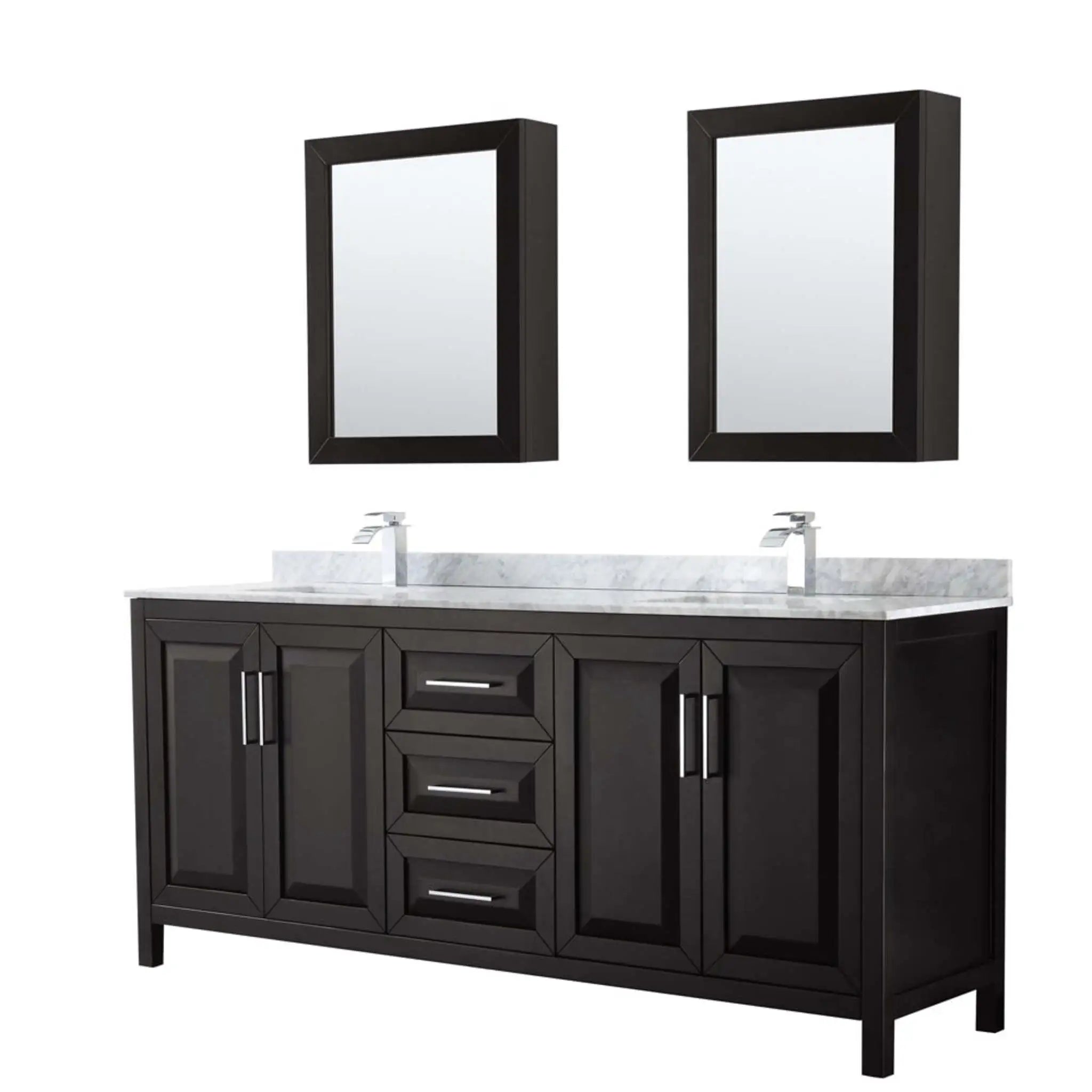 80" Daria Double Bathroom Vanity in Dark Espresso with Polished Chrome Trim & Medicine Cabinet by Wyndham
