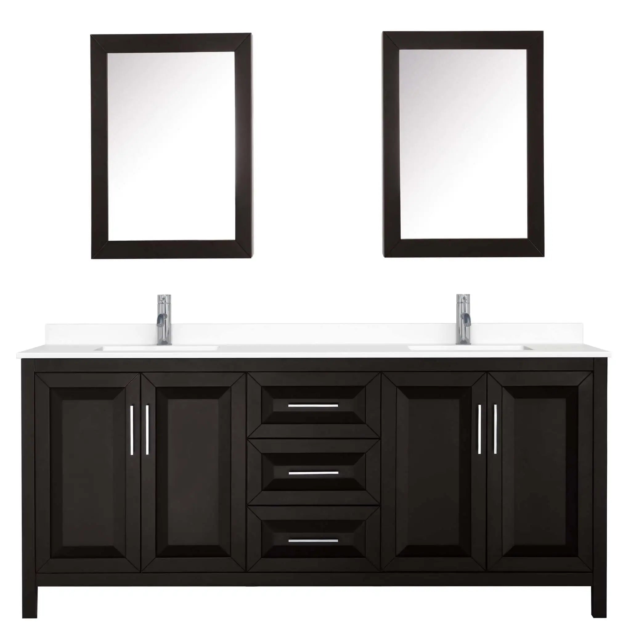 80" Daria Double Bathroom Vanity in Dark Espresso with Polished Chrome Trim & Medicine Cabinet by Wyndham