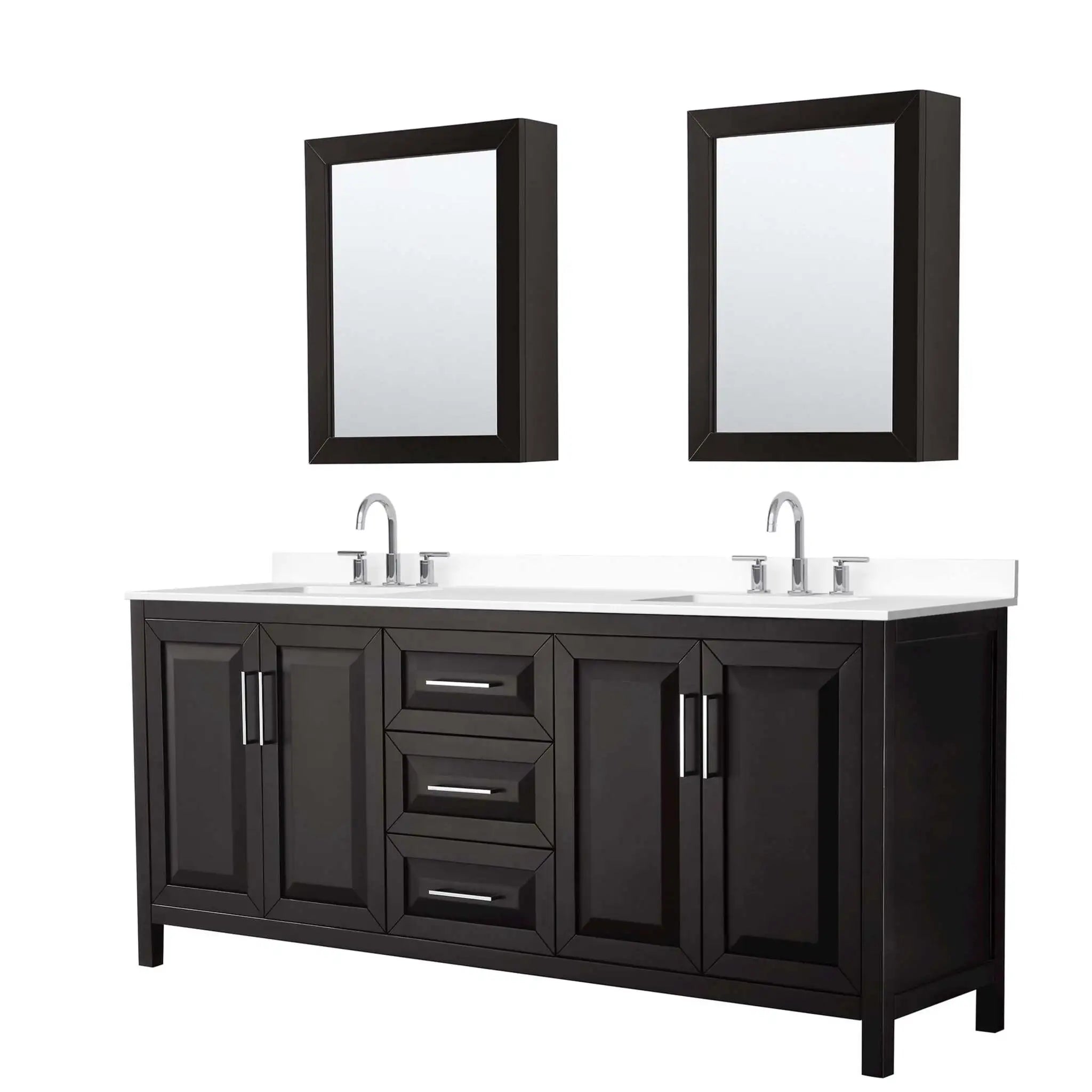 80" Daria Double Bathroom Vanity in Dark Espresso with Polished Chrome Trim & Medicine Cabinet by Wyndham