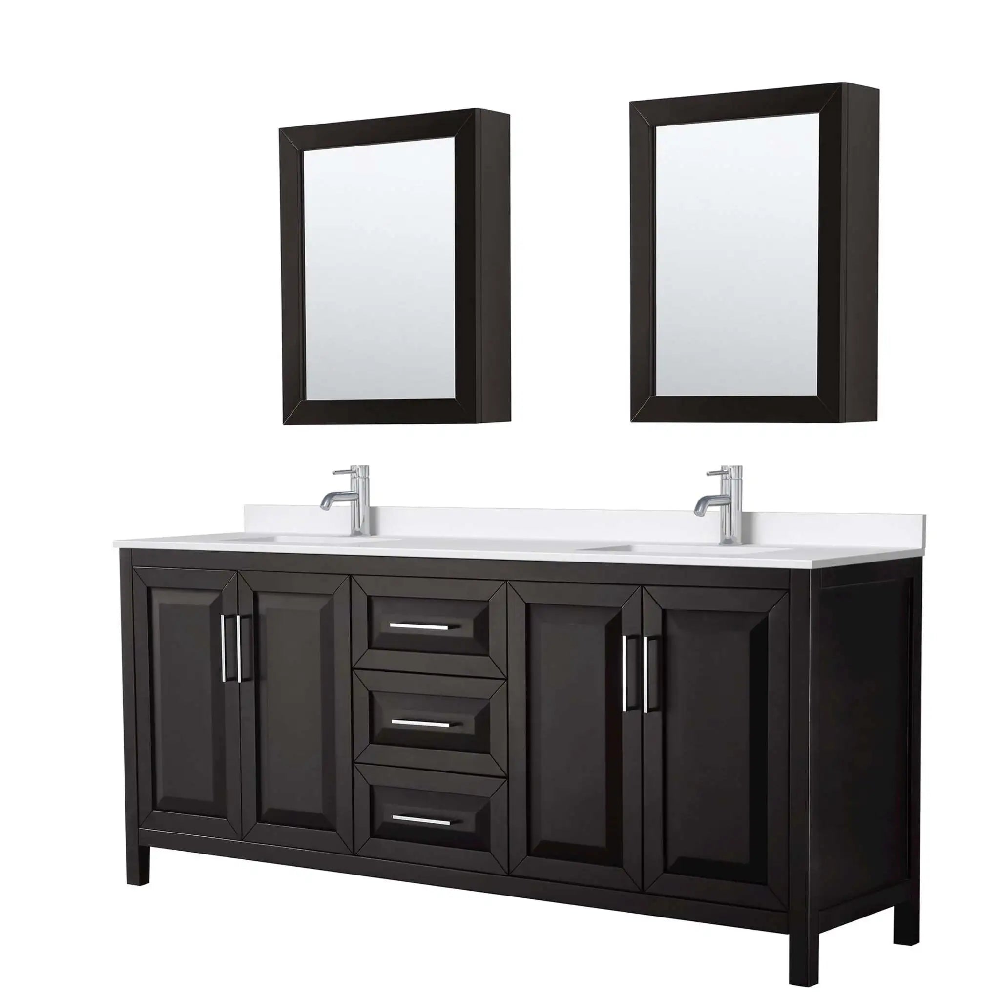 80" Daria Double Bathroom Vanity in Dark Espresso with Polished Chrome Trim & Medicine Cabinet by Wyndham