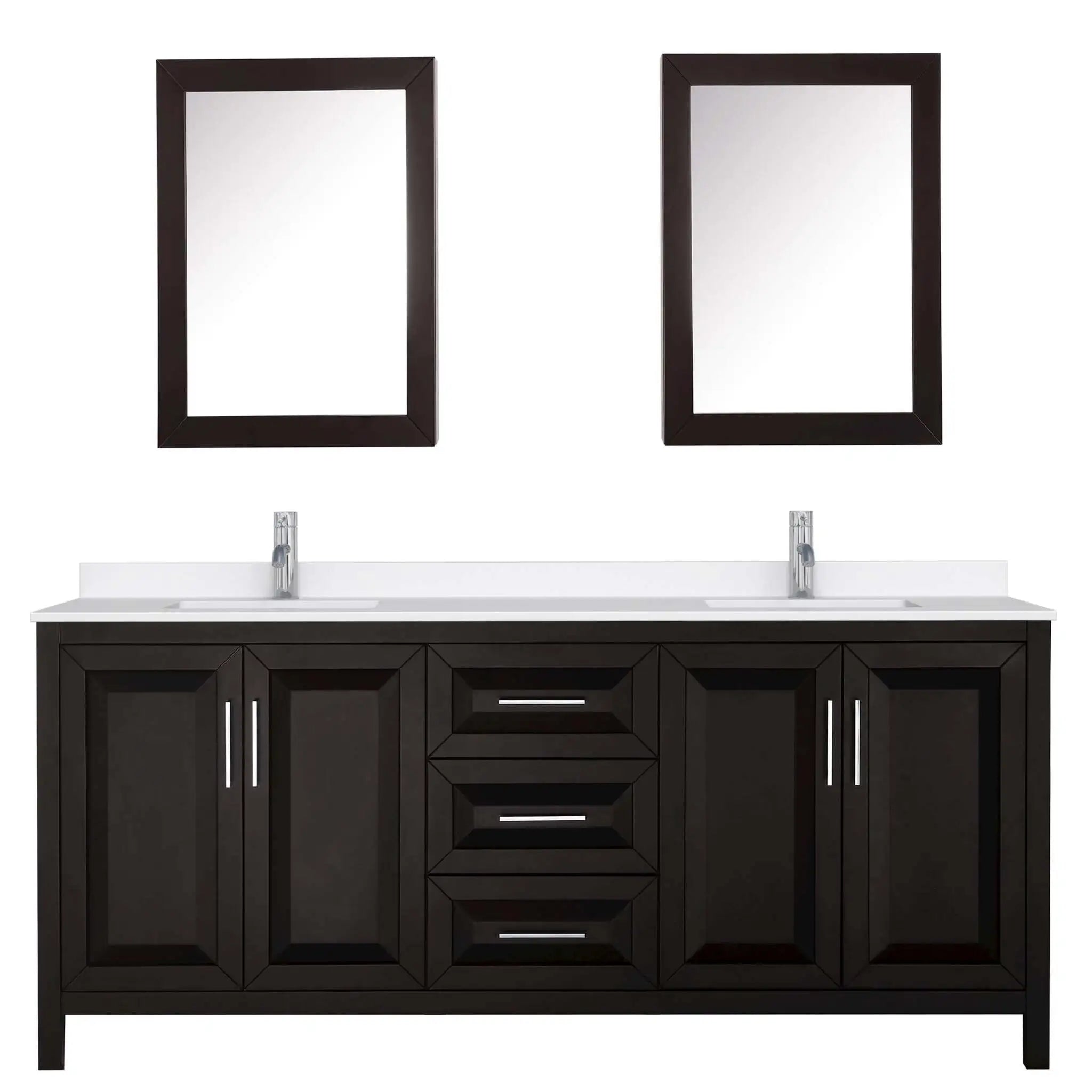 80" Daria Double Bathroom Vanity in Dark Espresso with Polished Chrome Trim & Medicine Cabinet by Wyndham