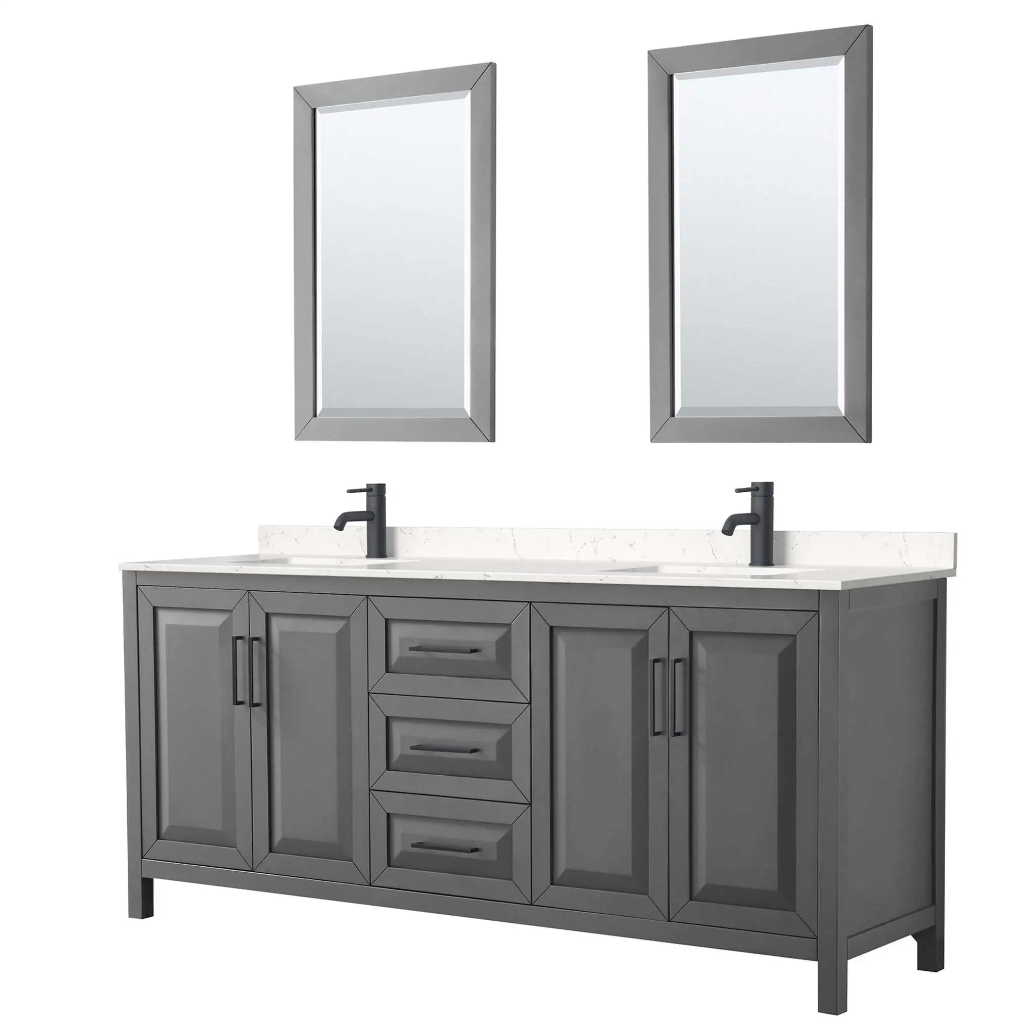 80" Daria Double Bathroom Vanity in Dark Gray with Matte Black Trim & 24" Mirror by Wyndham