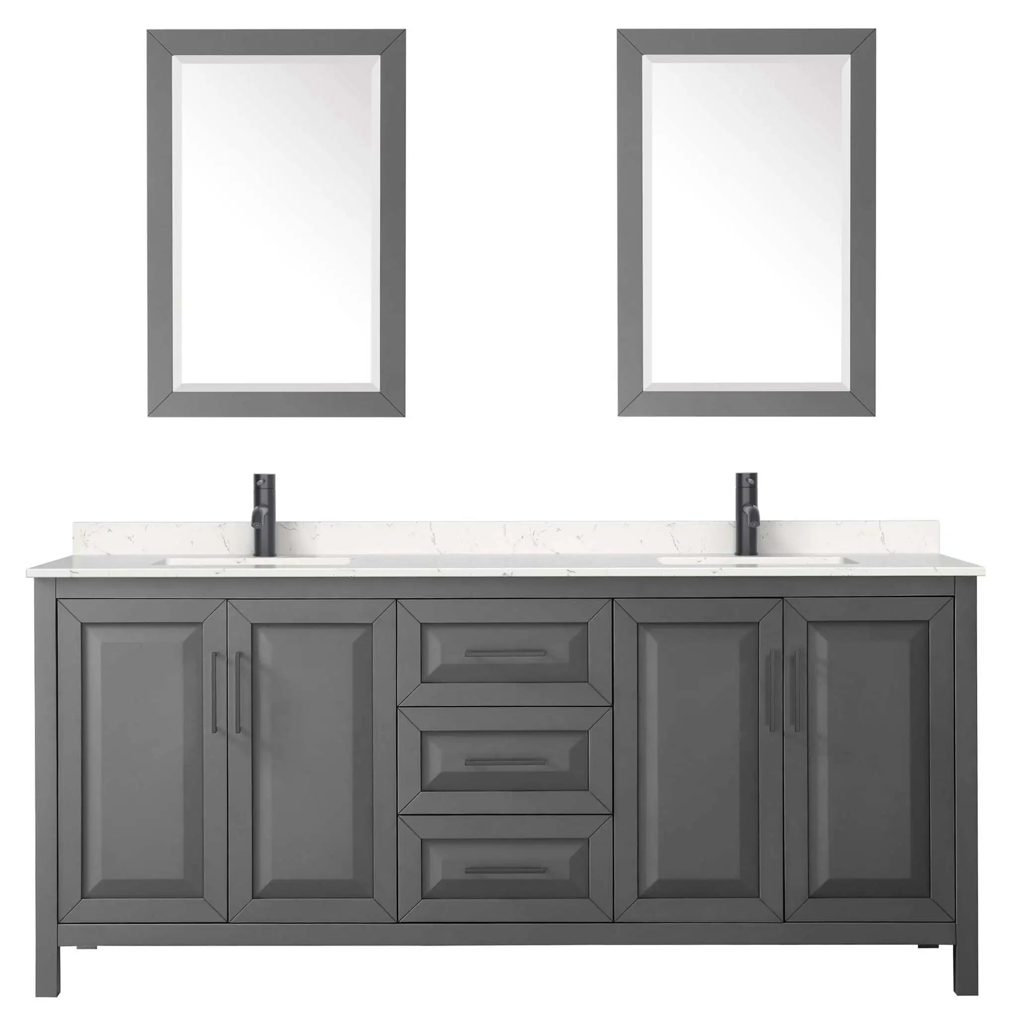 80" Daria Double Bathroom Vanity in Dark Gray with Matte Black Trim & 24" Mirror by Wyndham