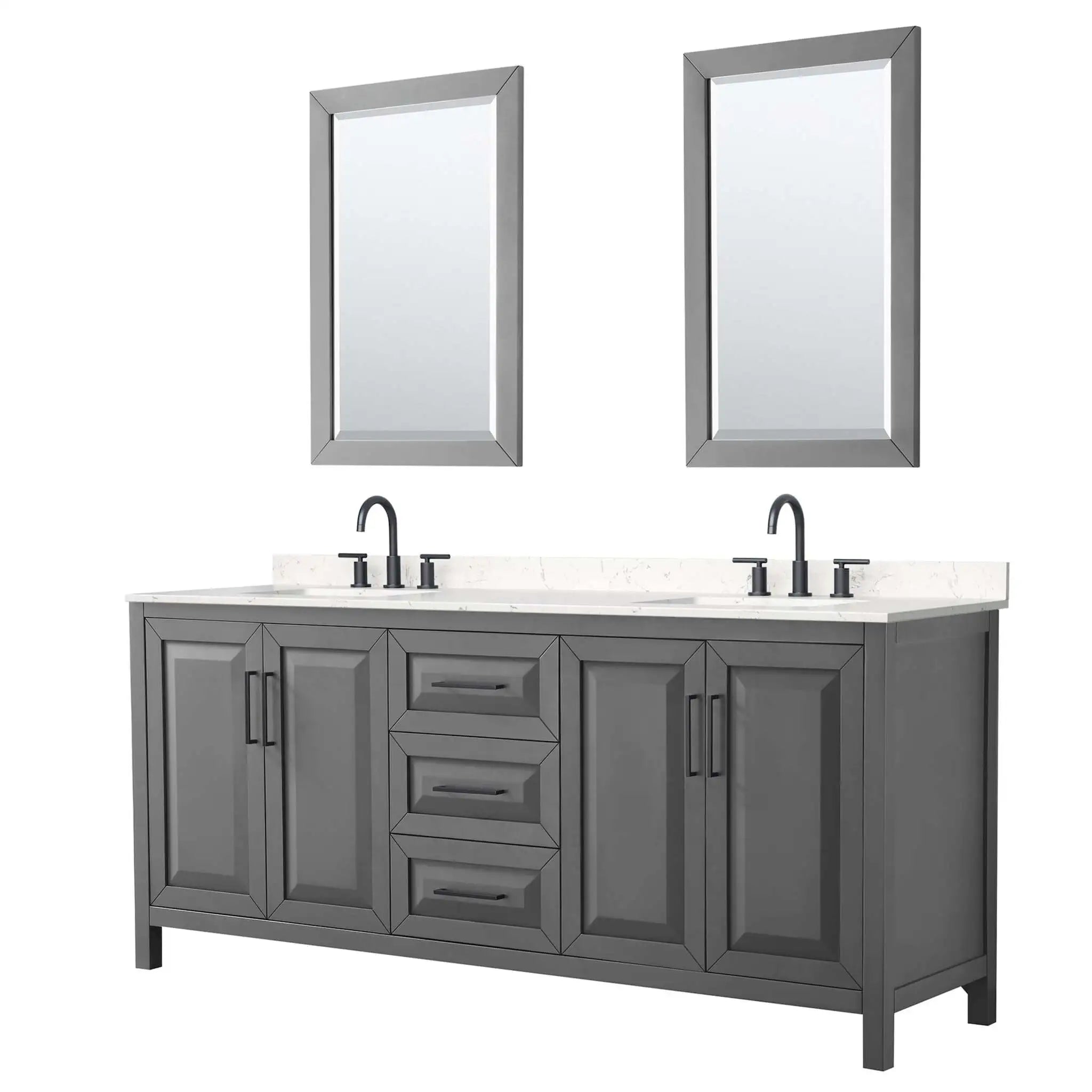 80" Daria Double Bathroom Vanity in Dark Gray with Matte Black Trim & 24" Mirror by Wyndham