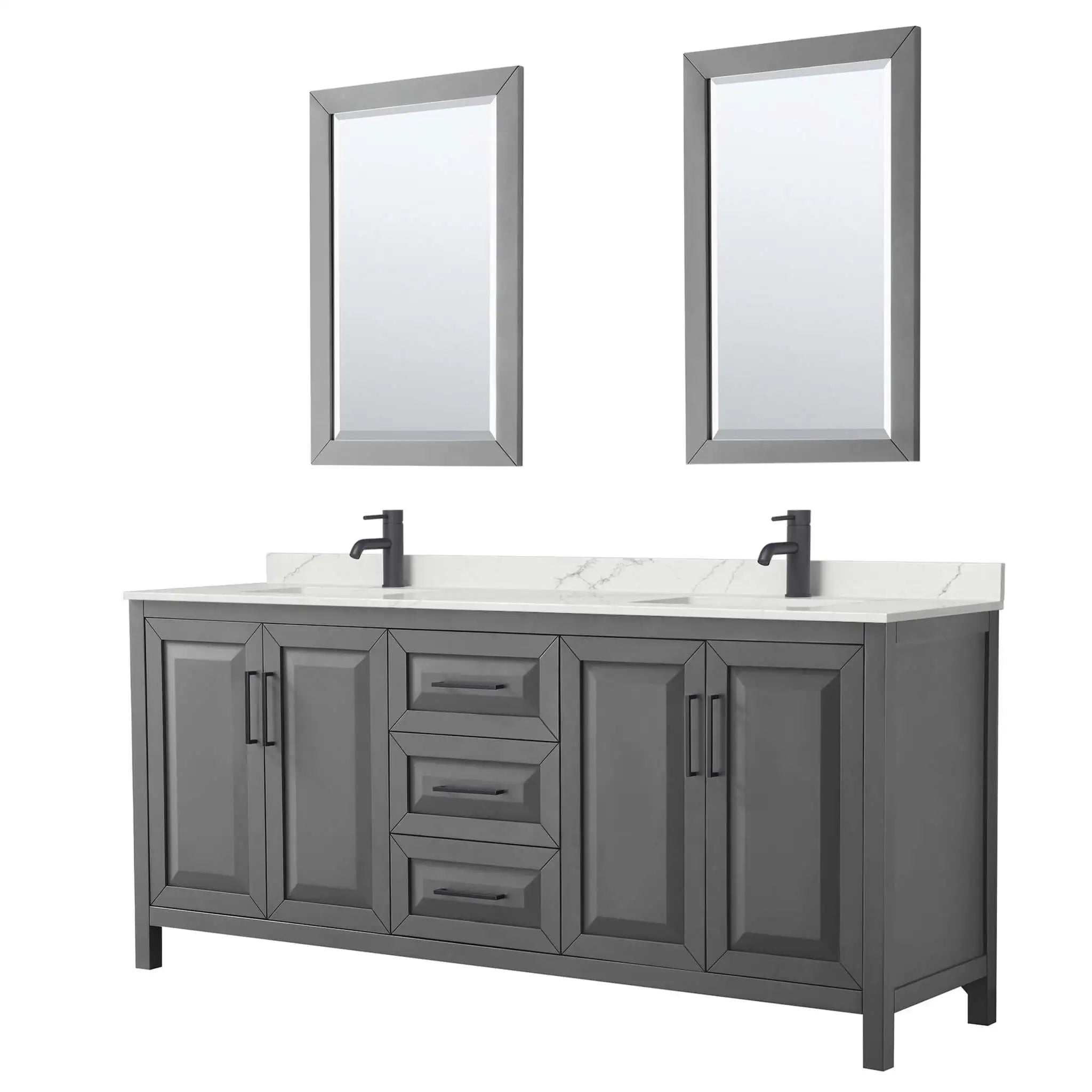 80" Daria Double Bathroom Vanity in Dark Gray with Matte Black Trim & 24" Mirror by Wyndham