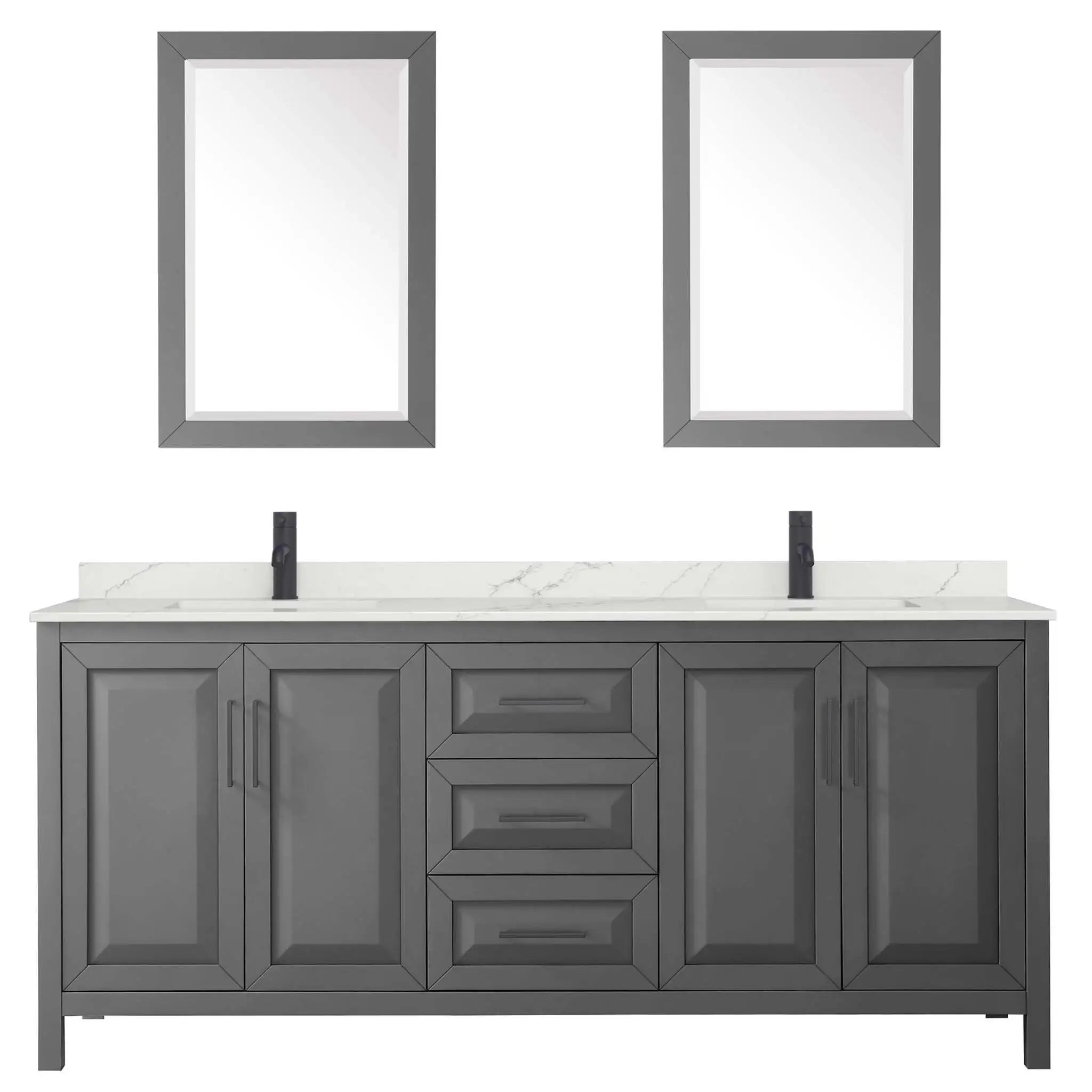 80" Daria Double Bathroom Vanity in Dark Gray with Matte Black Trim & 24" Mirror by Wyndham