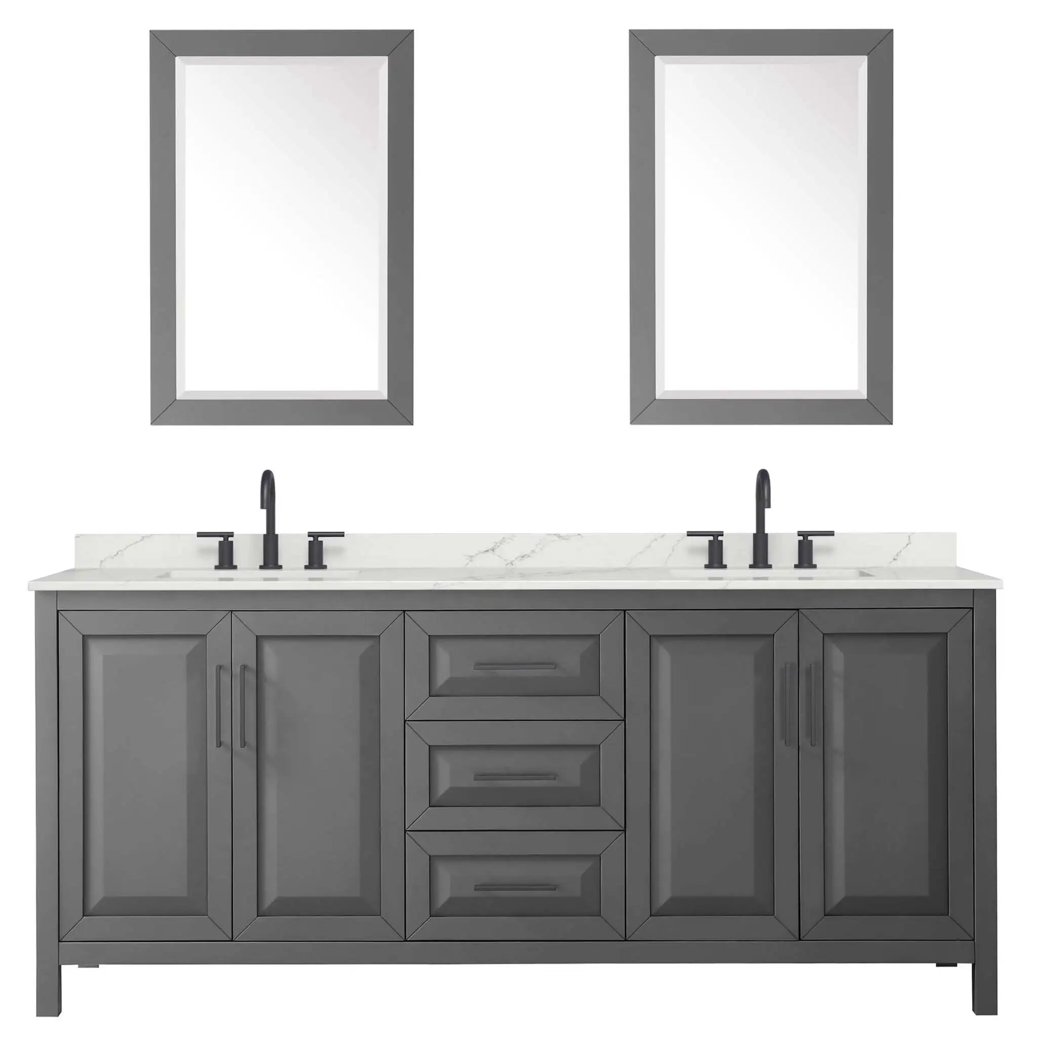 80" Daria Double Bathroom Vanity in Dark Gray with Matte Black Trim & 24" Mirror by Wyndham