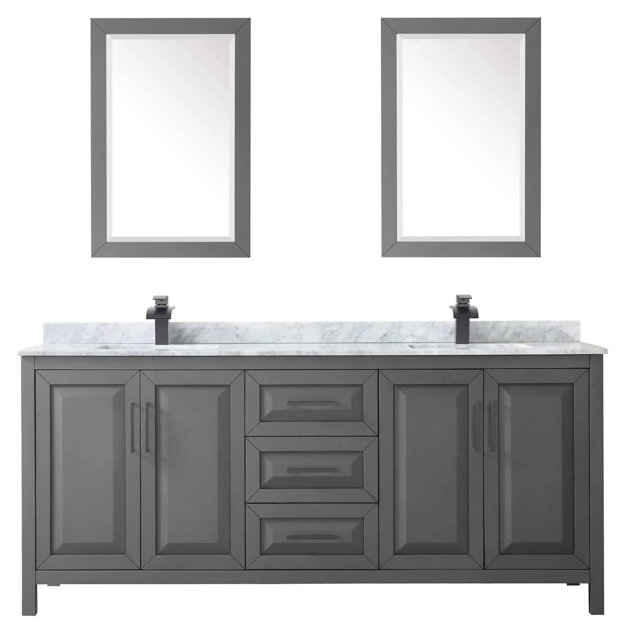 80" Daria Double Bathroom Vanity in Dark Gray with Matte Black Trim & 24" Mirror by Wyndham