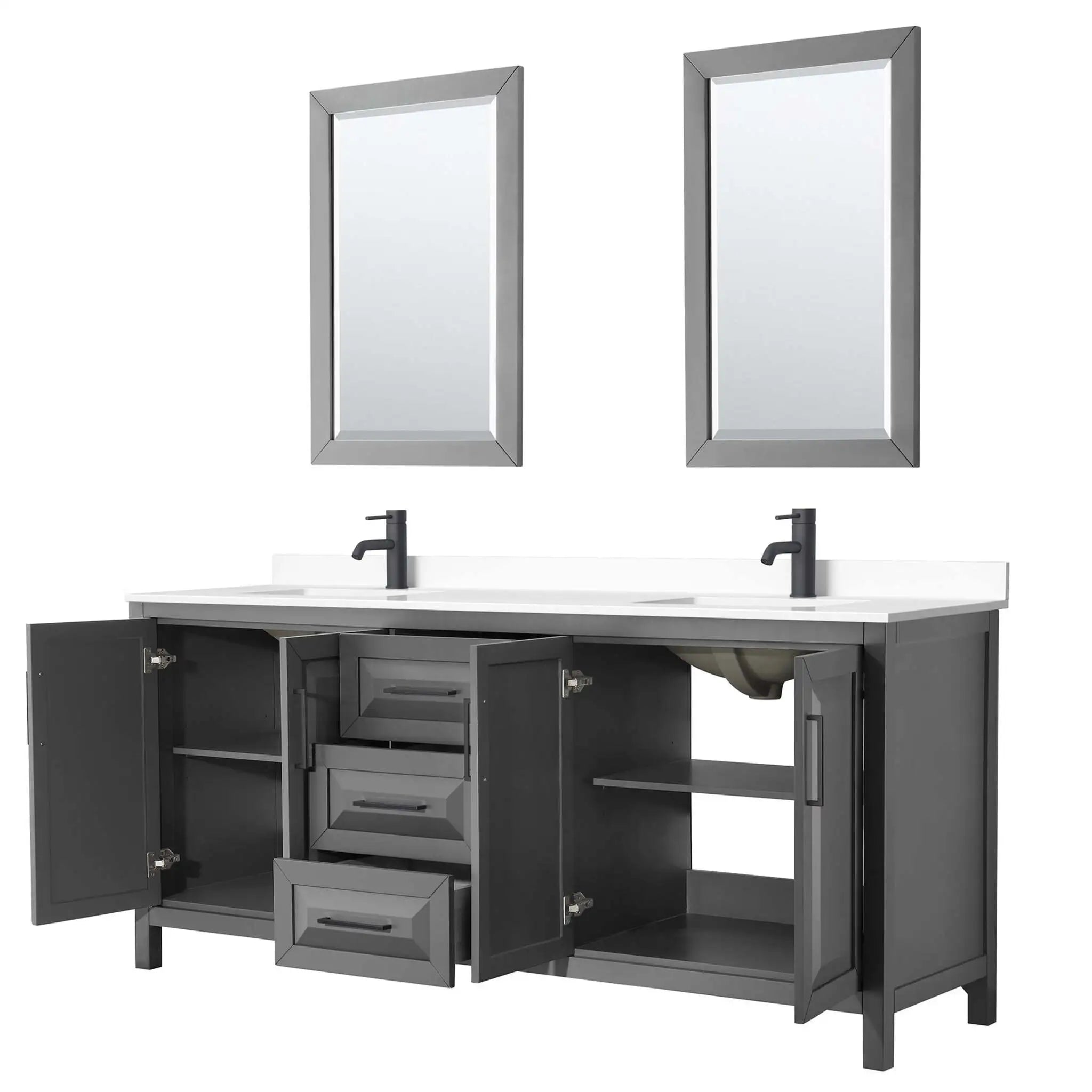 80" Daria Double Bathroom Vanity in Dark Gray with Matte Black Trim & 24" Mirror by Wyndham