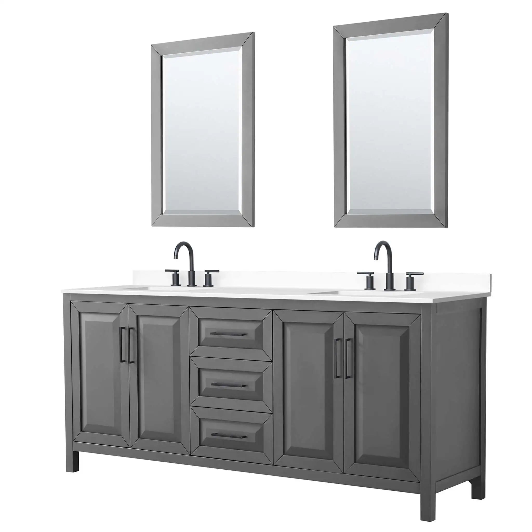 80" Daria Double Bathroom Vanity in Dark Gray with Matte Black Trim & 24" Mirror by Wyndham