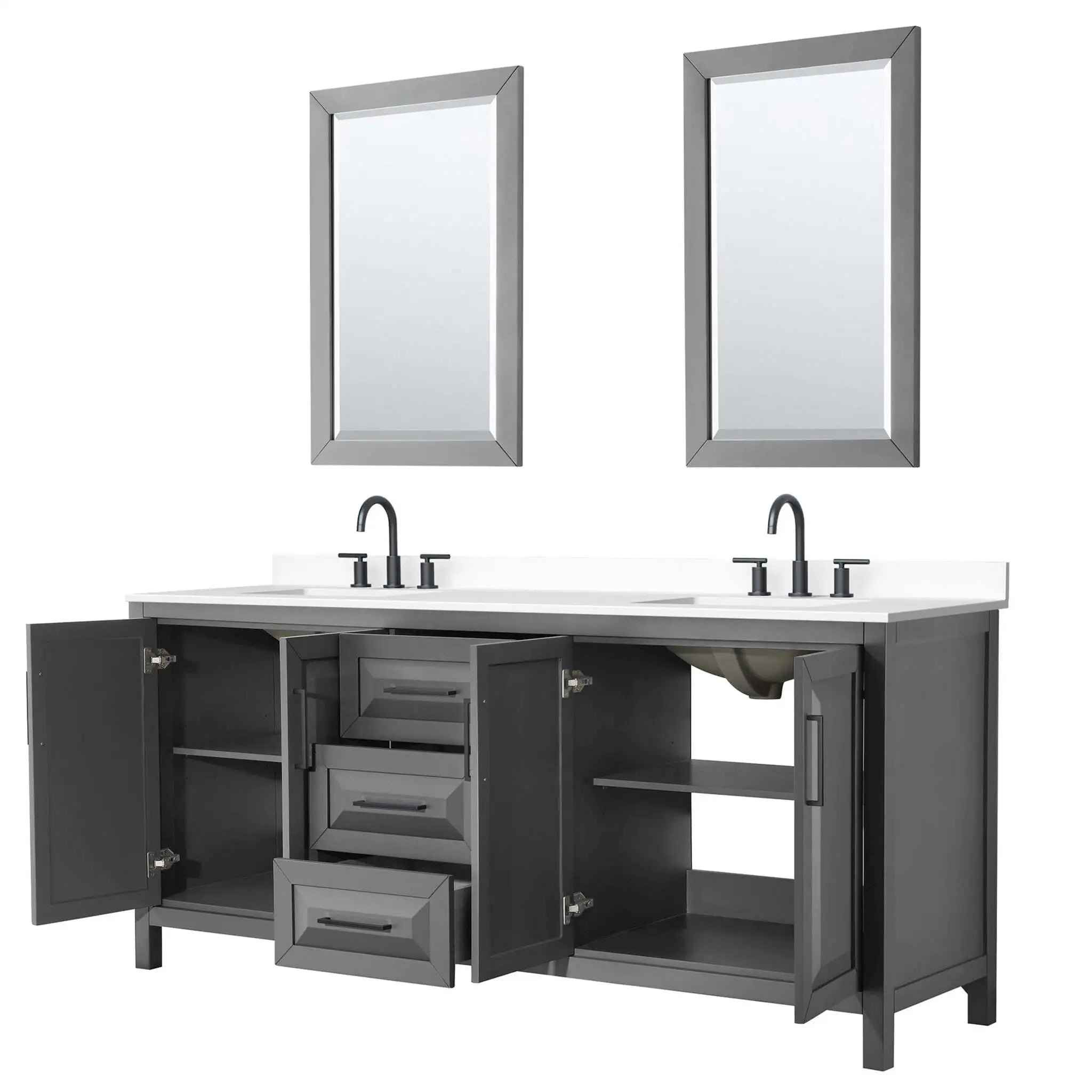 80" Daria Double Bathroom Vanity in Dark Gray with Matte Black Trim & 24" Mirror by Wyndham