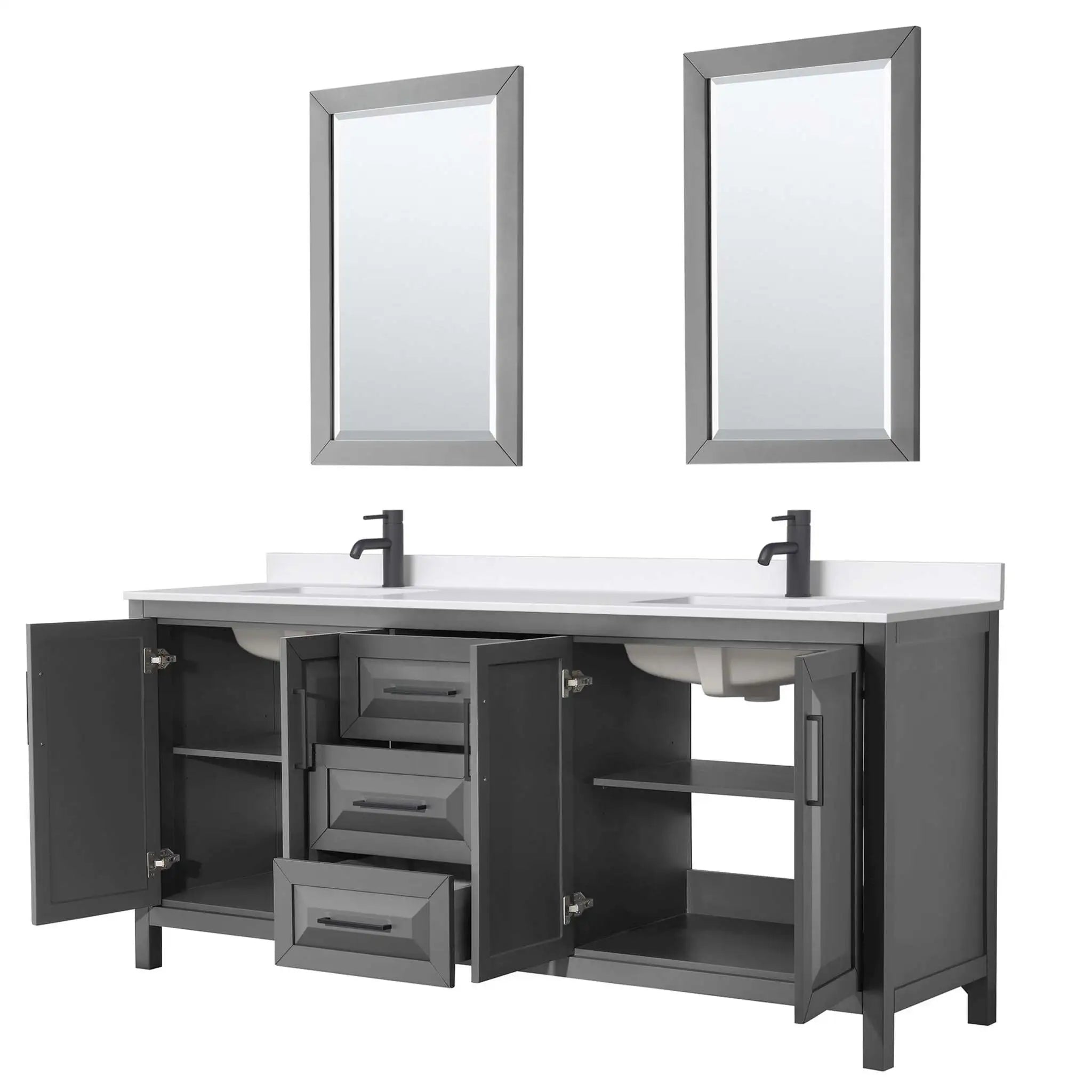80" Daria Double Bathroom Vanity in Dark Gray with Matte Black Trim & 24" Mirror by Wyndham