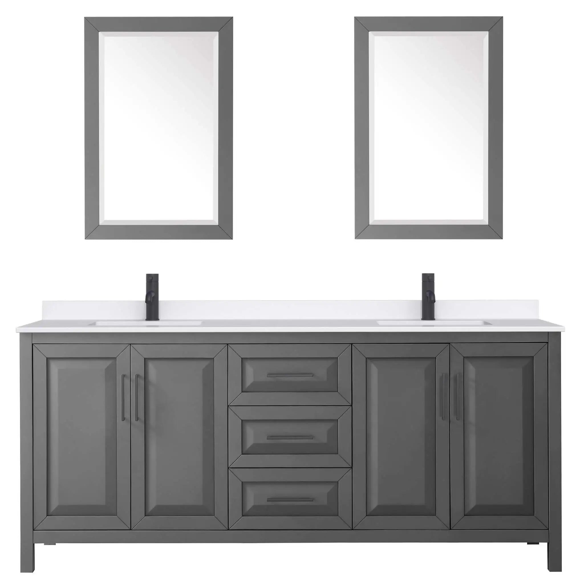 80" Daria Double Bathroom Vanity in Dark Gray with Matte Black Trim & 24" Mirror by Wyndham