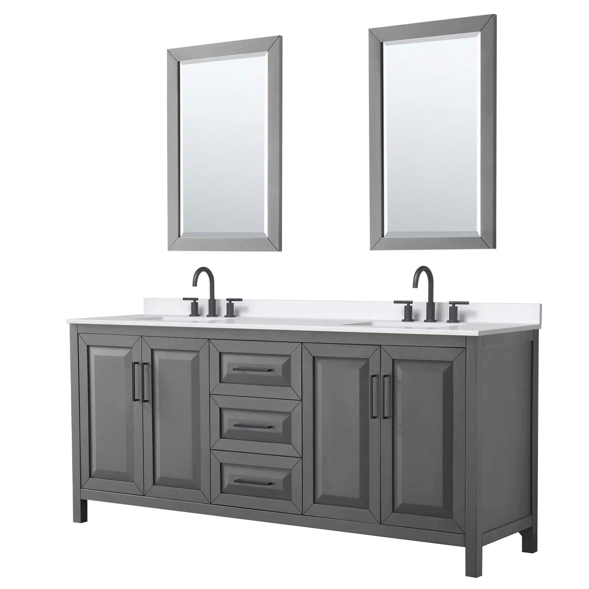 80" Daria Double Bathroom Vanity in Dark Gray with Matte Black Trim & 24" Mirror by Wyndham