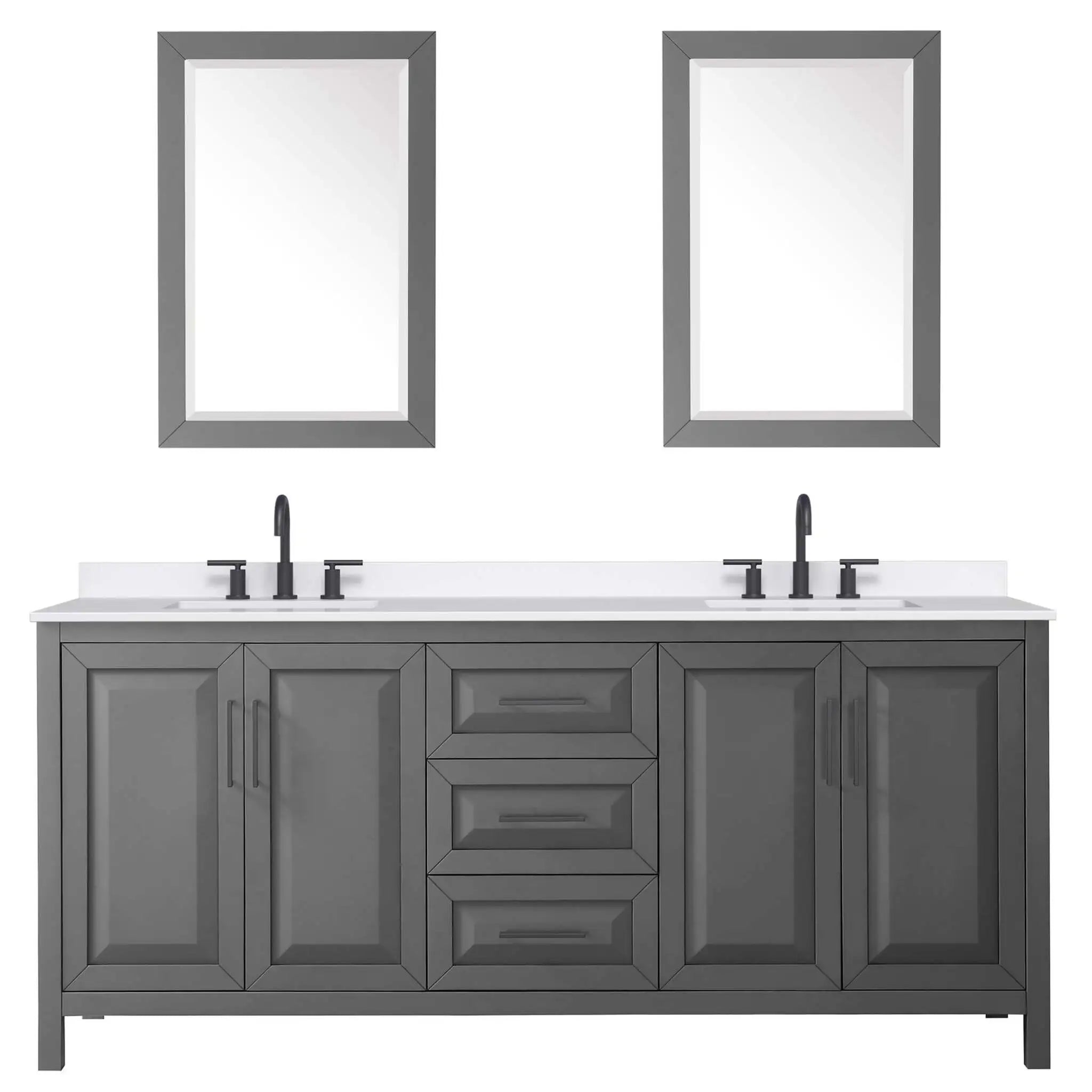 80" Daria Double Bathroom Vanity in Dark Gray with Matte Black Trim & 24" Mirror by Wyndham