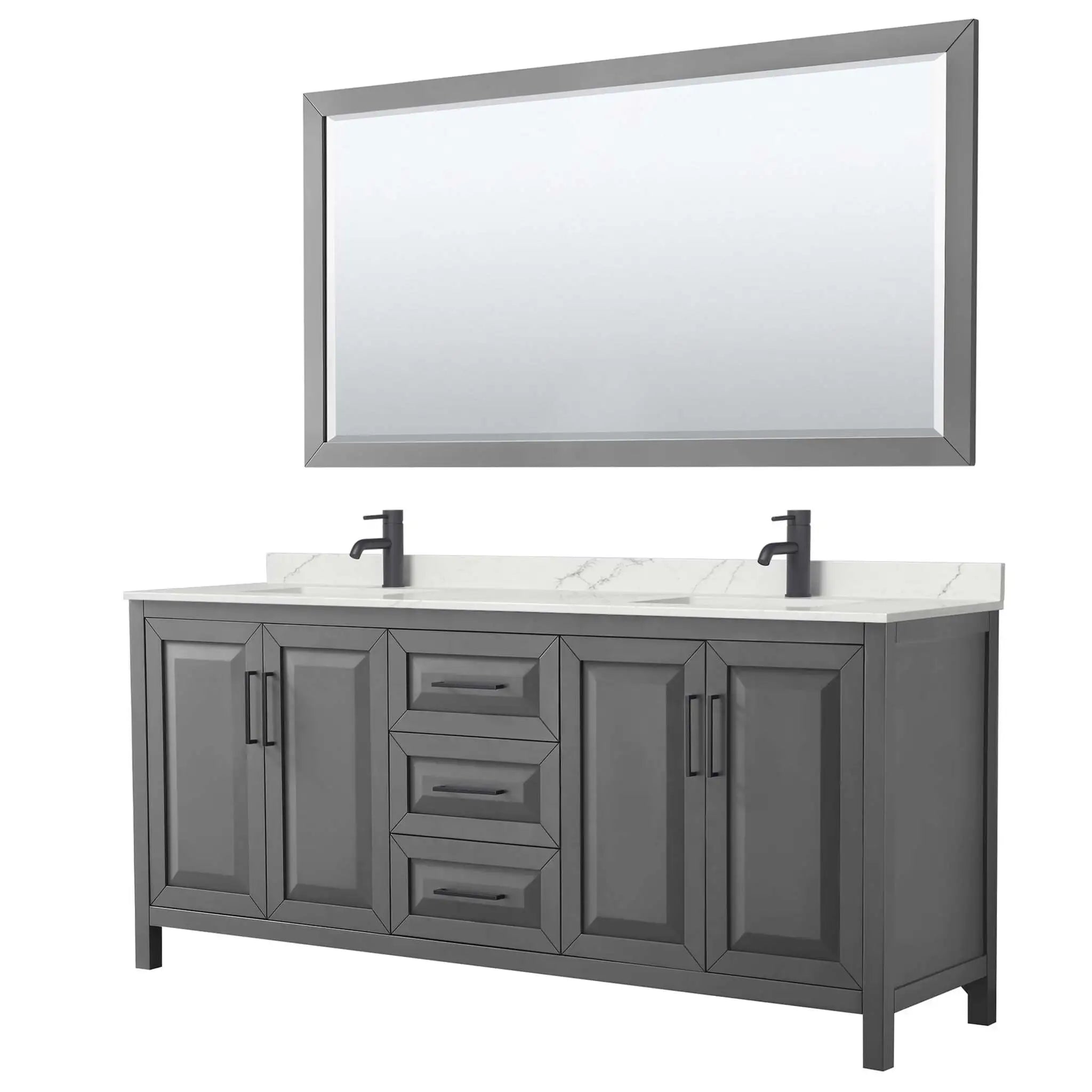 80" Daria Double Bathroom Vanity in Dark Gray with Matte Black Trim & 70" Mirror by Wyndham