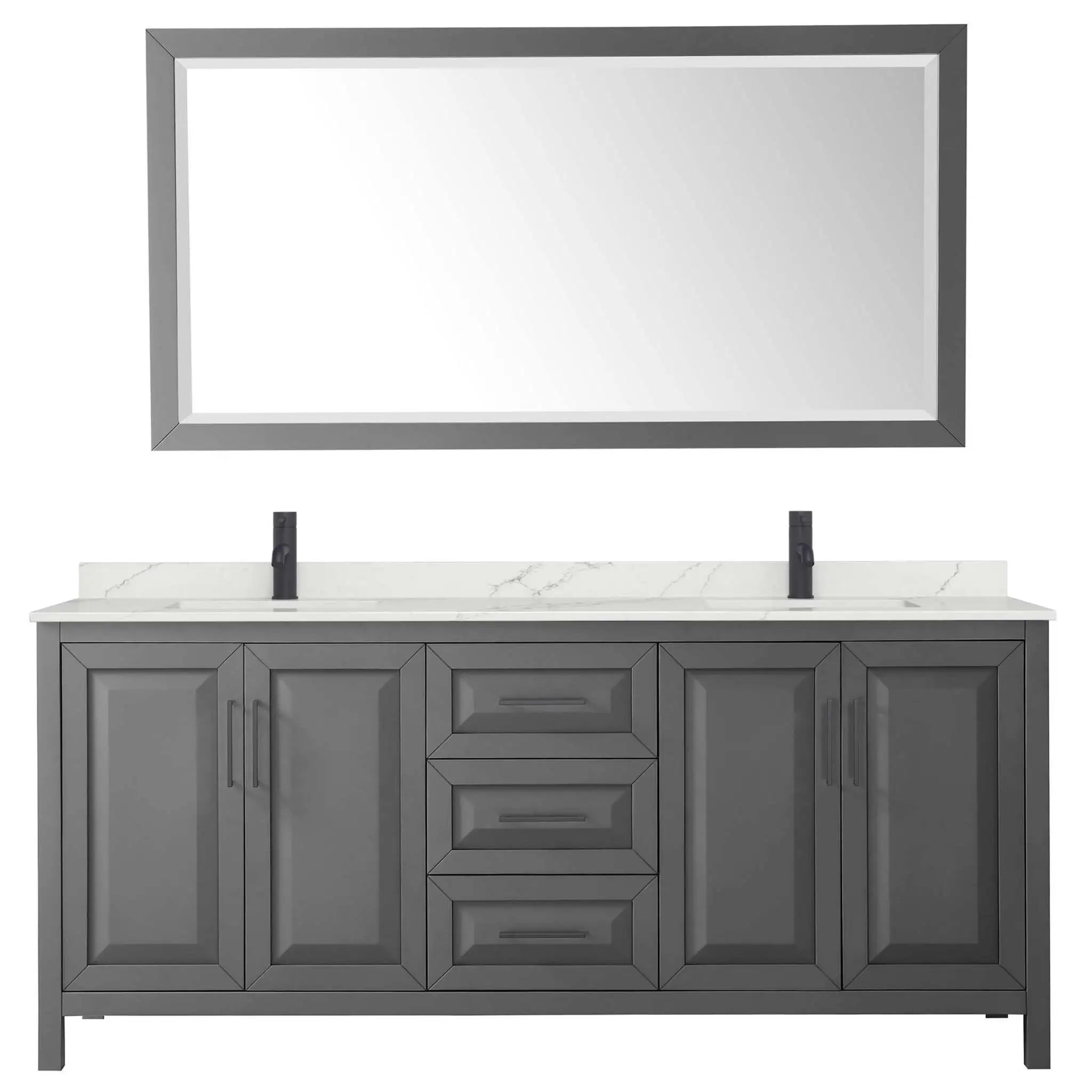 80" Daria Double Bathroom Vanity in Dark Gray with Matte Black Trim & 70" Mirror by Wyndham
