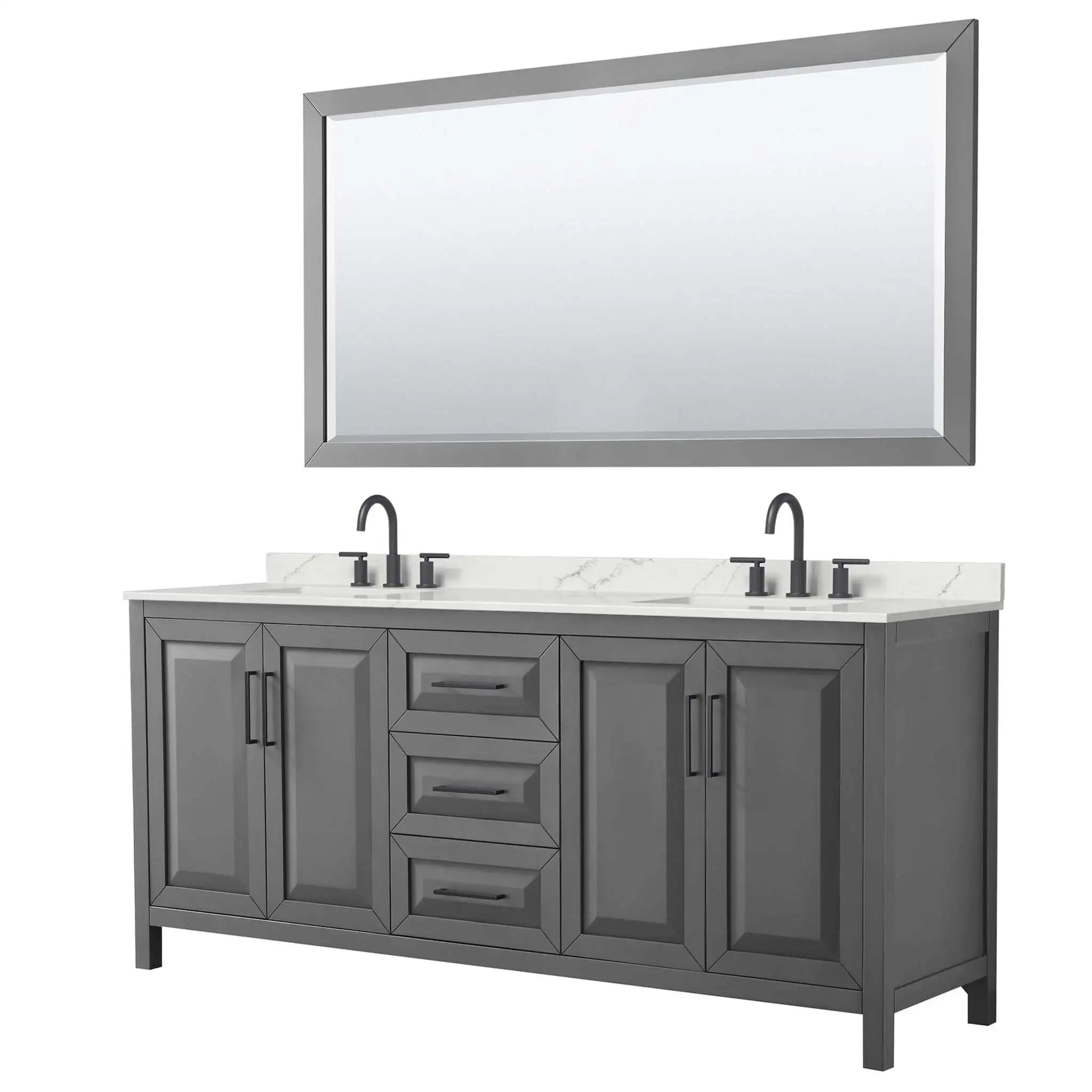 80" Daria Double Bathroom Vanity in Dark Gray with Matte Black Trim & 70" Mirror by Wyndham