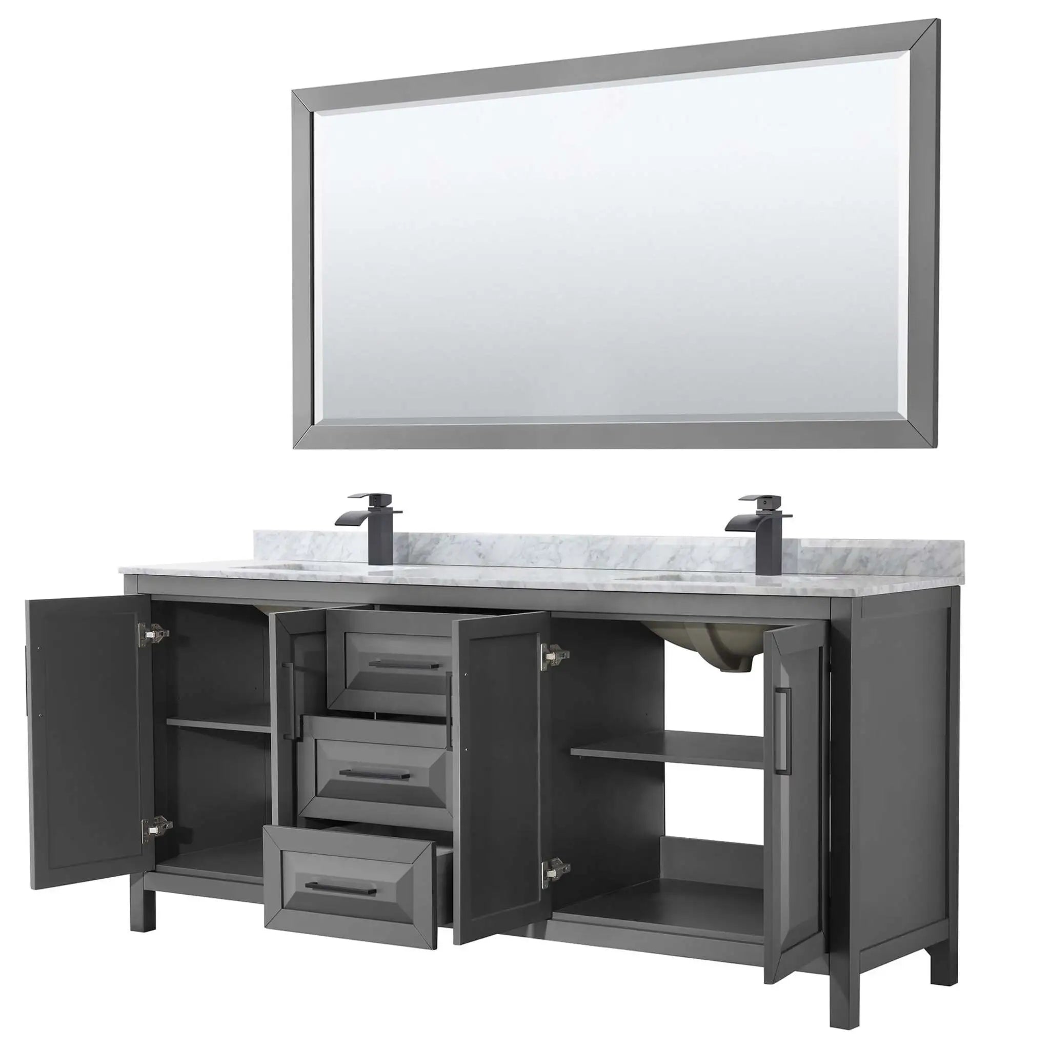 80" Daria Double Bathroom Vanity in Dark Gray with Matte Black Trim & 70" Mirror by Wyndham