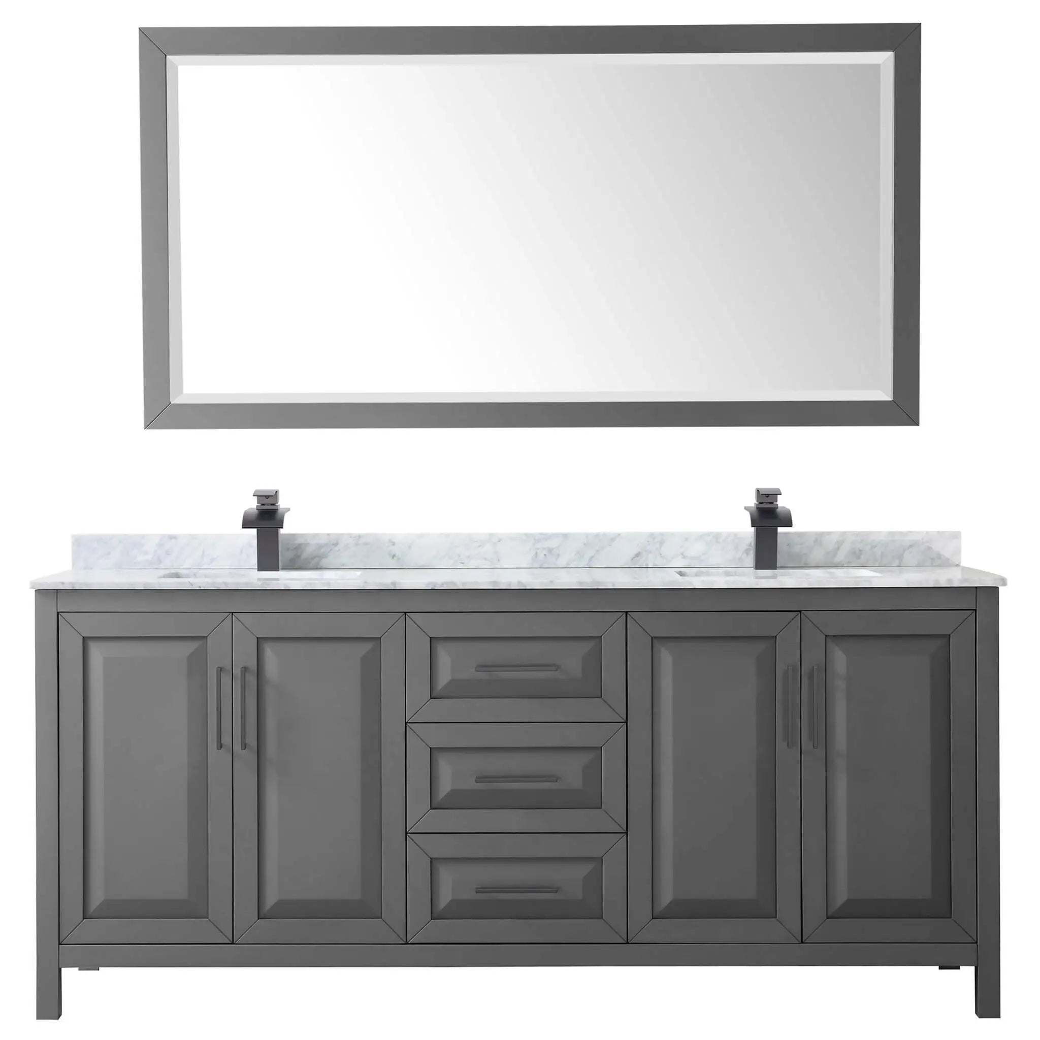 80" Daria Double Bathroom Vanity in Dark Gray with Matte Black Trim & 70" Mirror by Wyndham