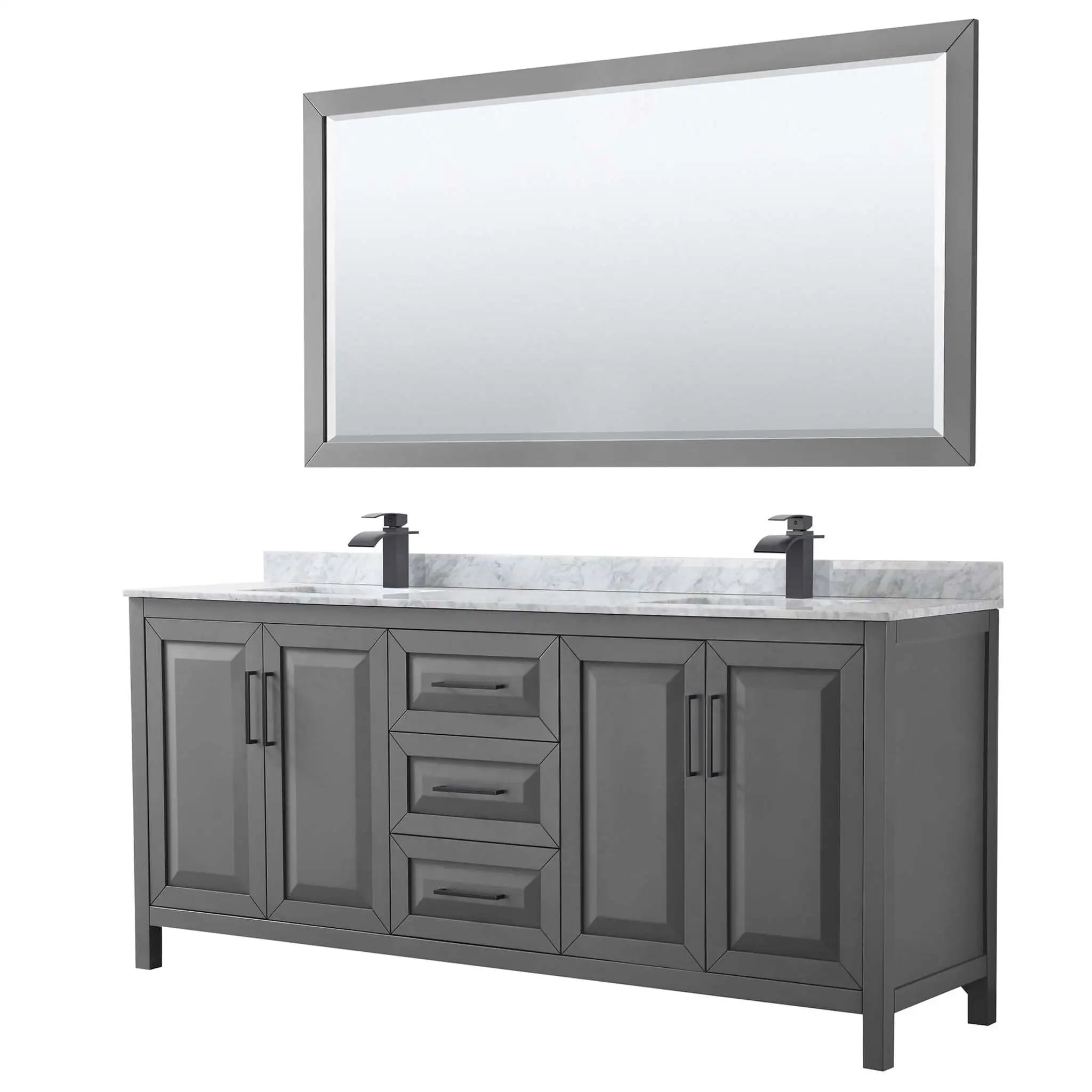80" Daria Double Bathroom Vanity in Dark Gray with Matte Black Trim & 70" Mirror by Wyndham