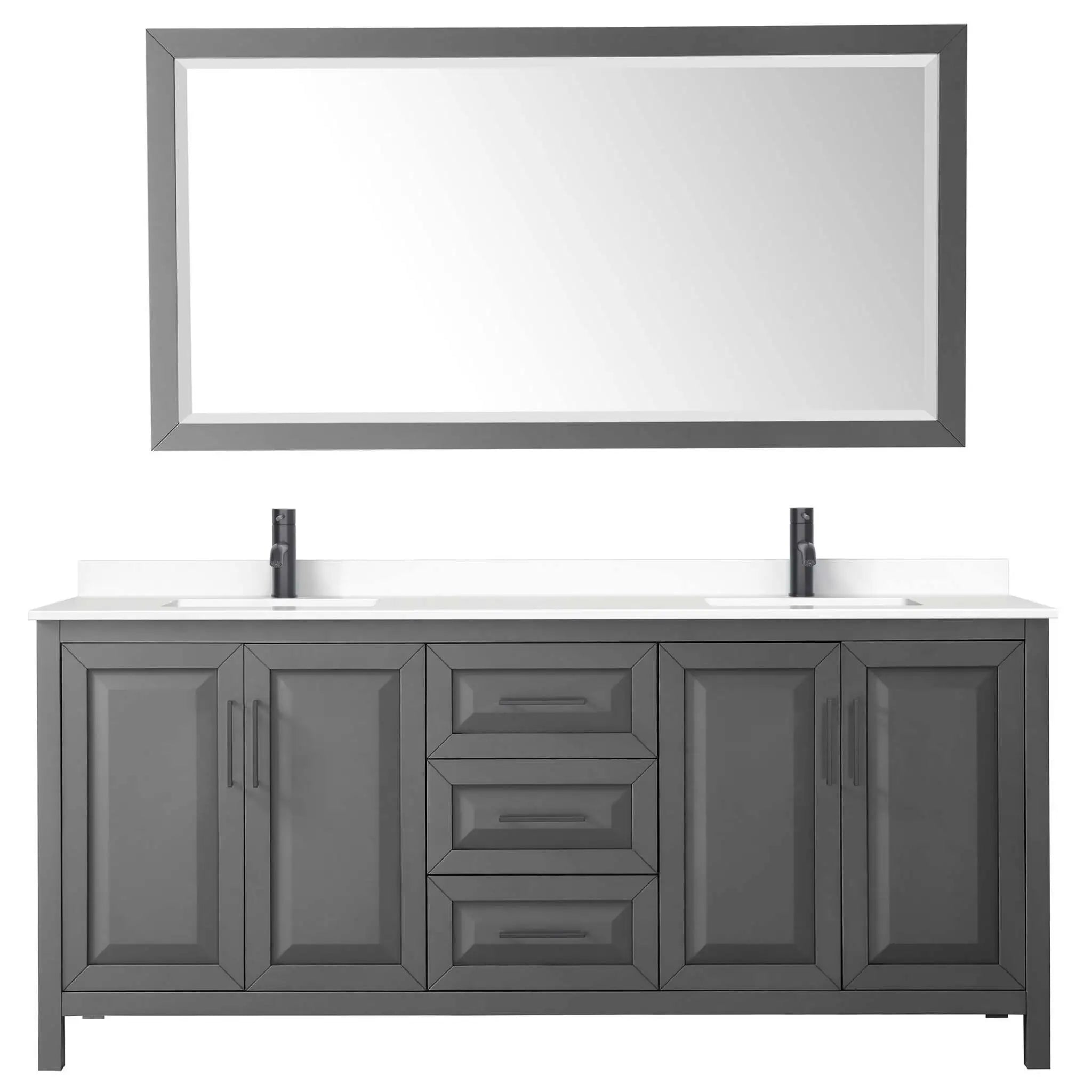 80" Daria Double Bathroom Vanity in Dark Gray with Matte Black Trim & 70" Mirror by Wyndham